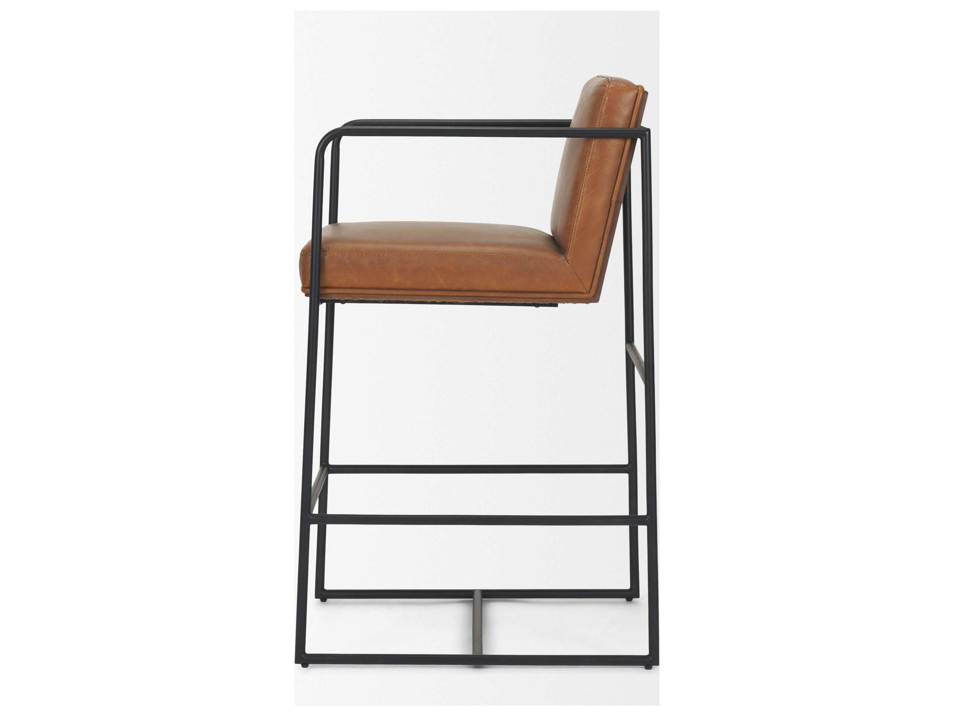 Mercana Stamford 36" Brown Leather Seat w/ Wood Back, Metal Frame Counter Stool (2025-Cocoa)