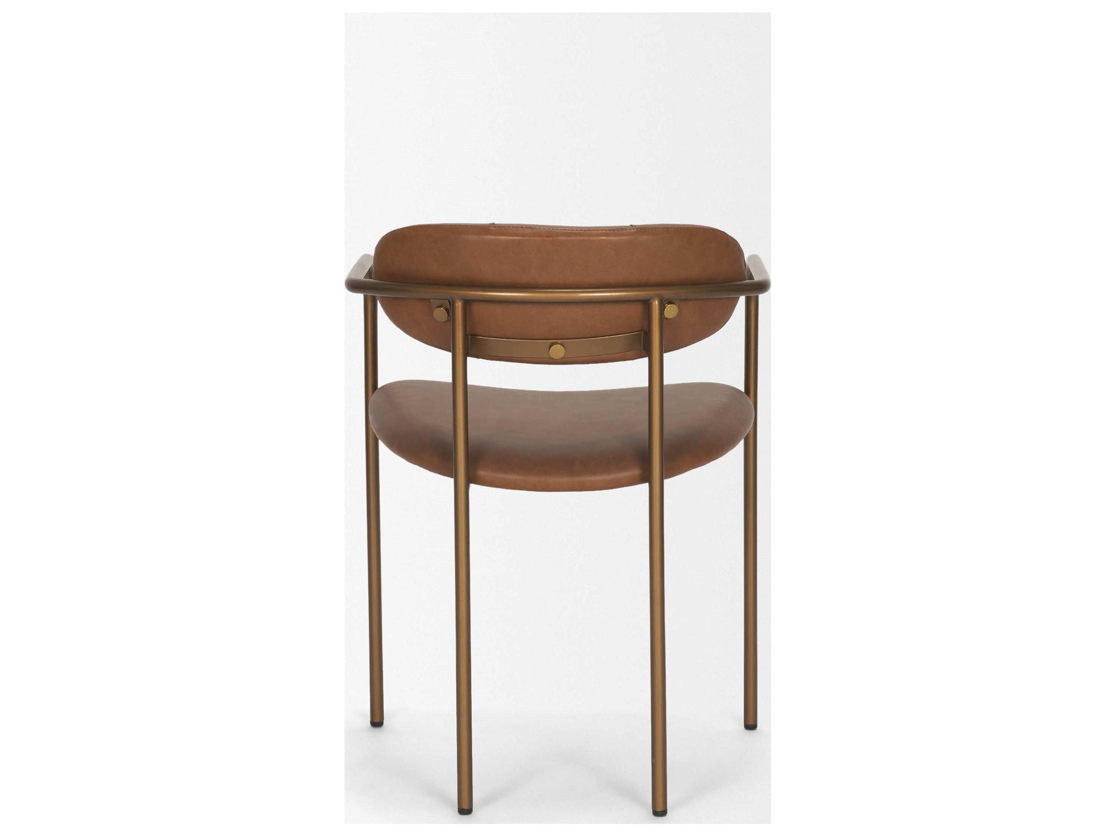 Mercana Parker Brown Leather Seat Gold Metal Frame Dining Chair (2025-Cocoa)