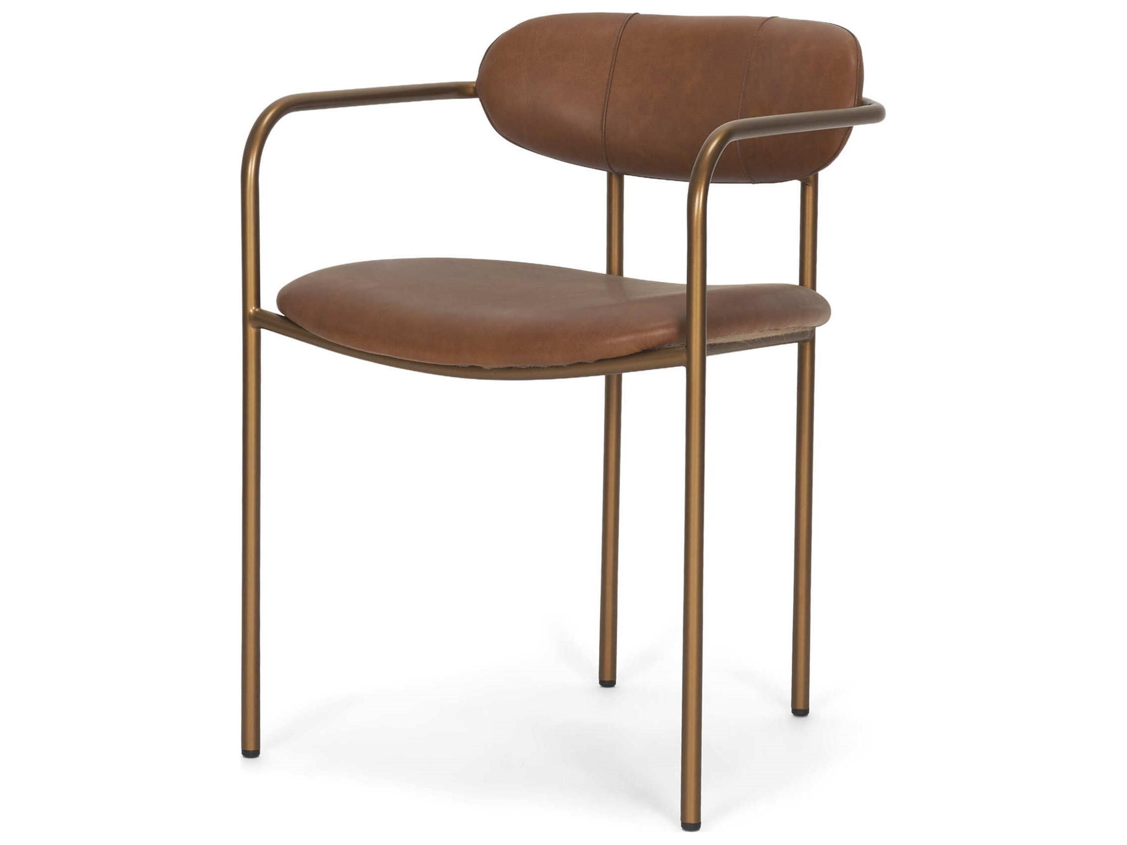 Parker Brown Leather Seat Gold Metal Frame Dining Chair (2025-Cocoa)