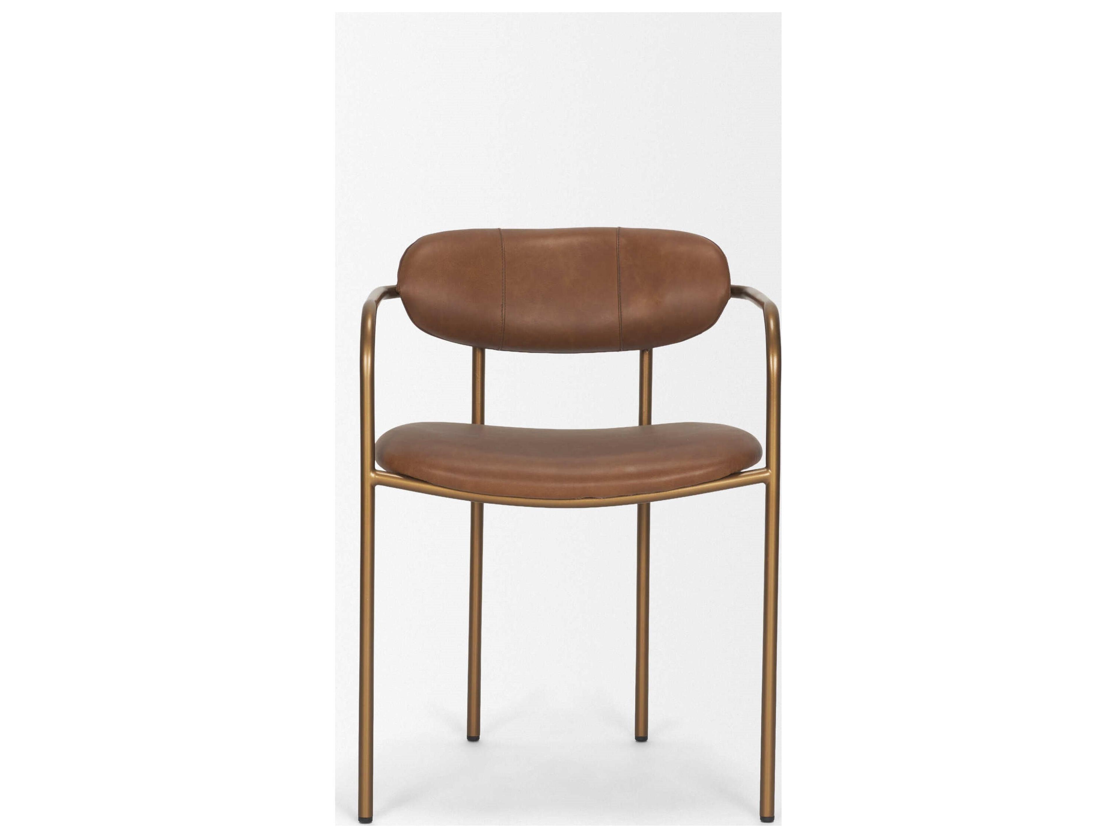 Mercana Parker Brown Leather Seat Gold Metal Frame Dining Chair (2025-Cocoa)