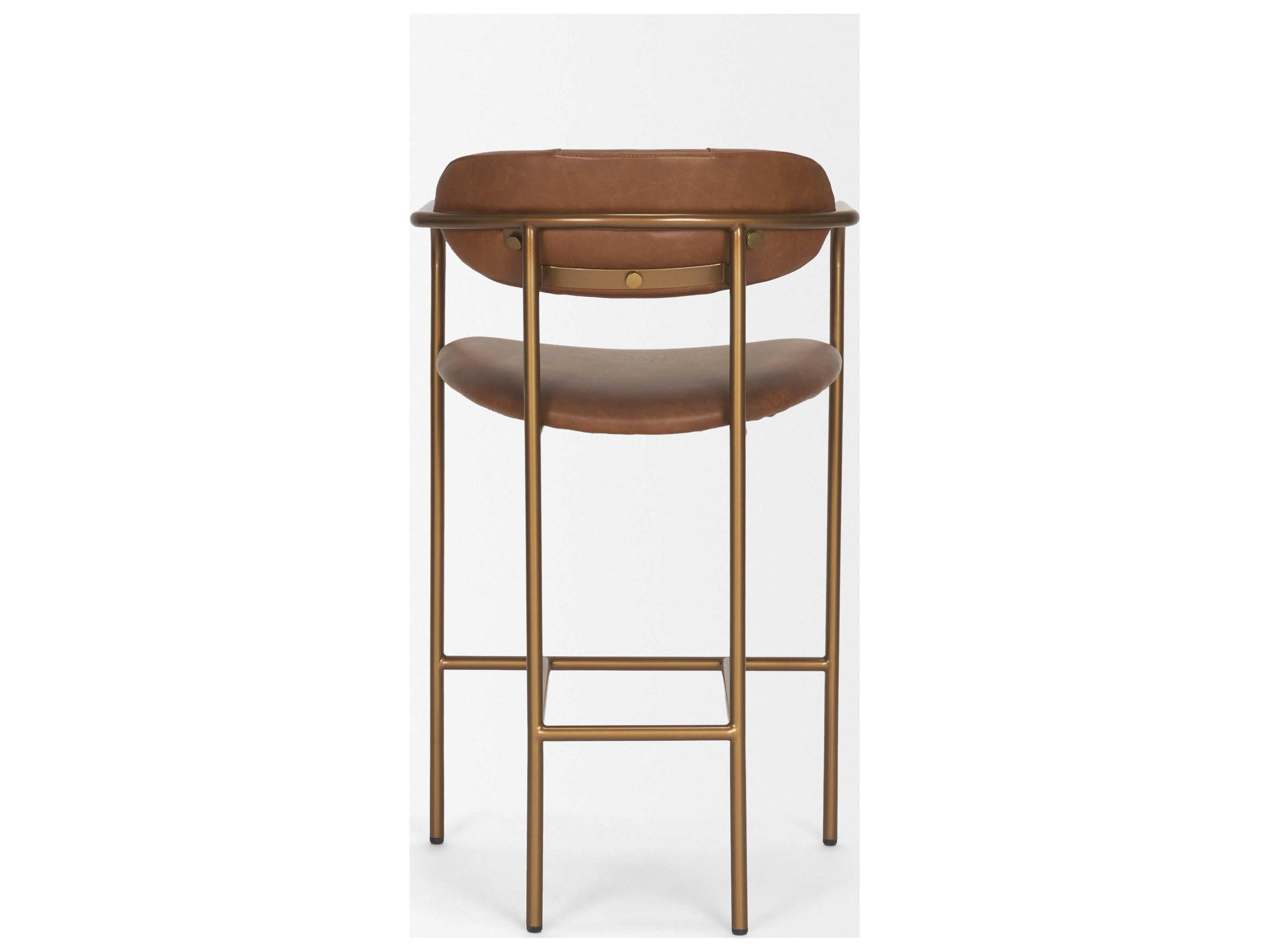Mercana Parker Brown Leather Seat Gold Metal Counter Stool (2025-Cocoa)
