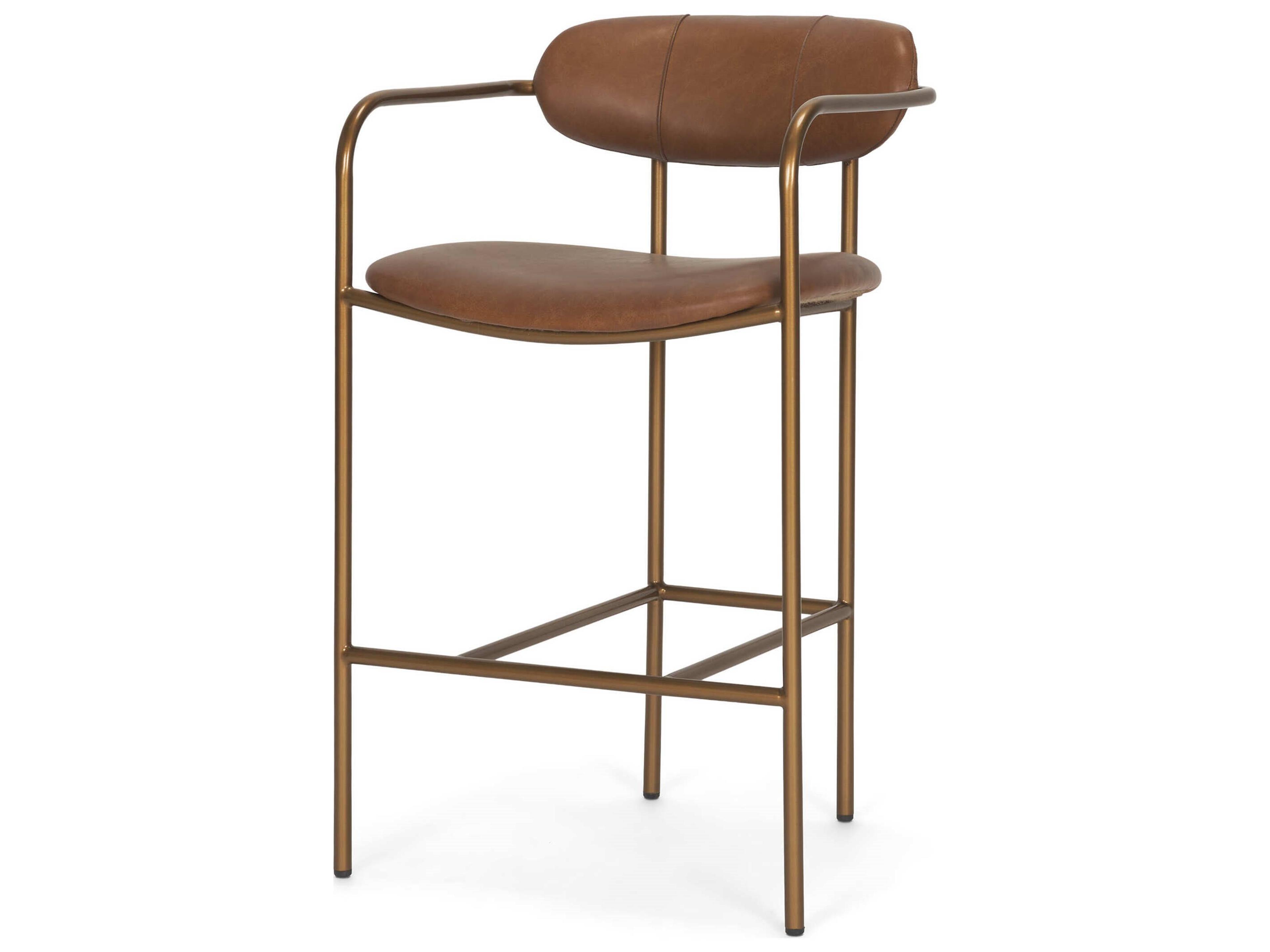 Parker Brown Leather Seat Gold Metal Counter Stool (2025-Cocoa)