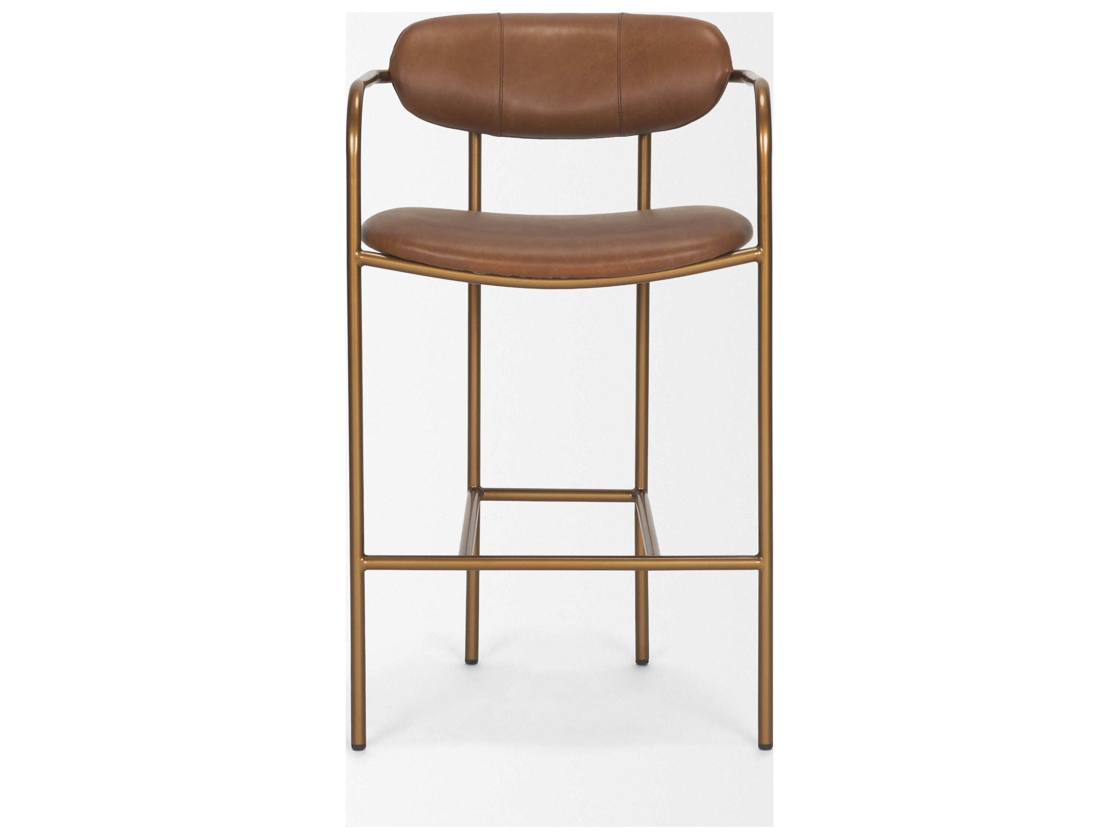 Mercana Parker Brown Leather Seat Gold Metal Counter Stool (2025-Cocoa)