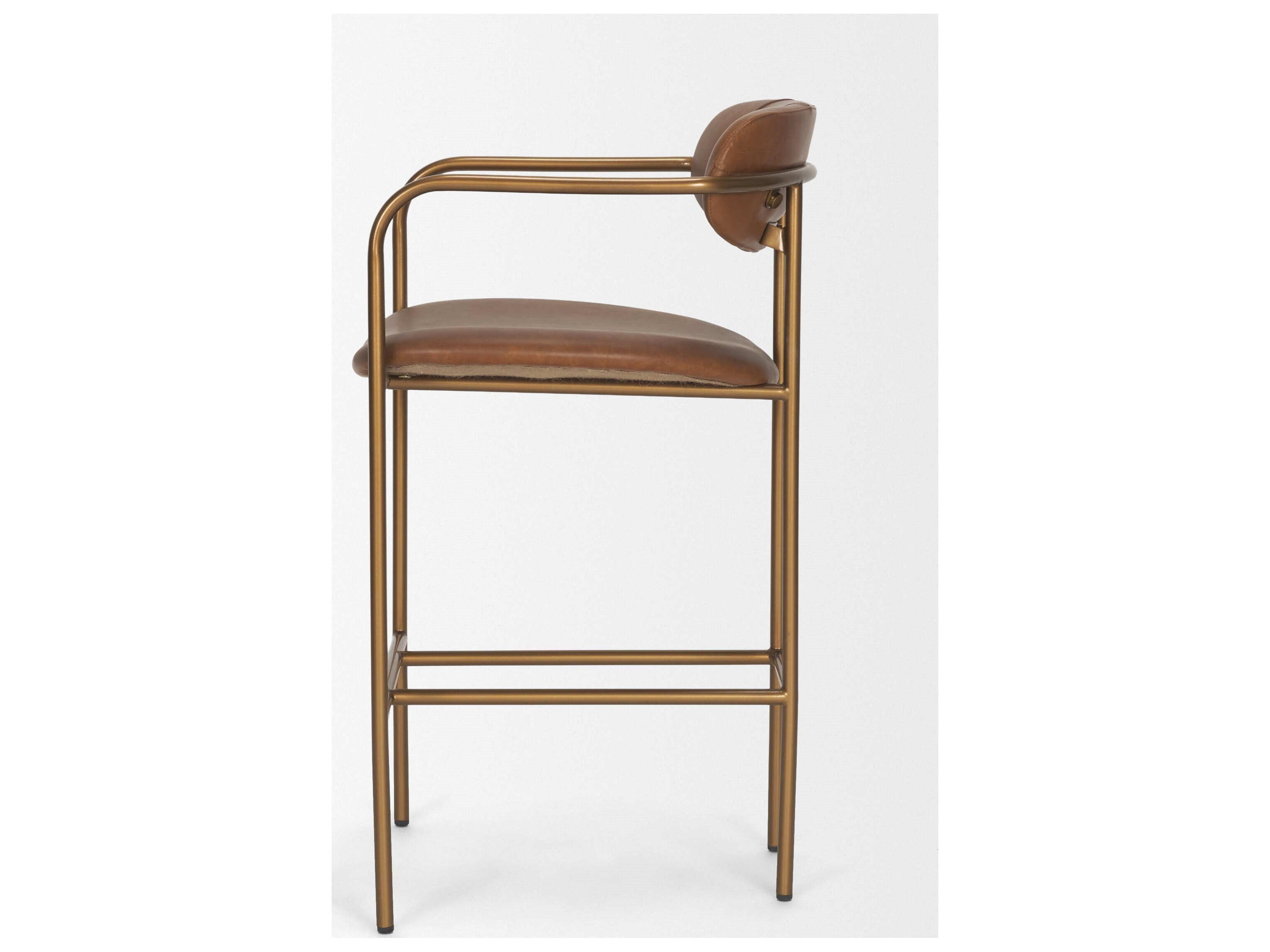 Mercana Parker Brown Leather Seat Gold Metal Counter Stool (2025-Cocoa)