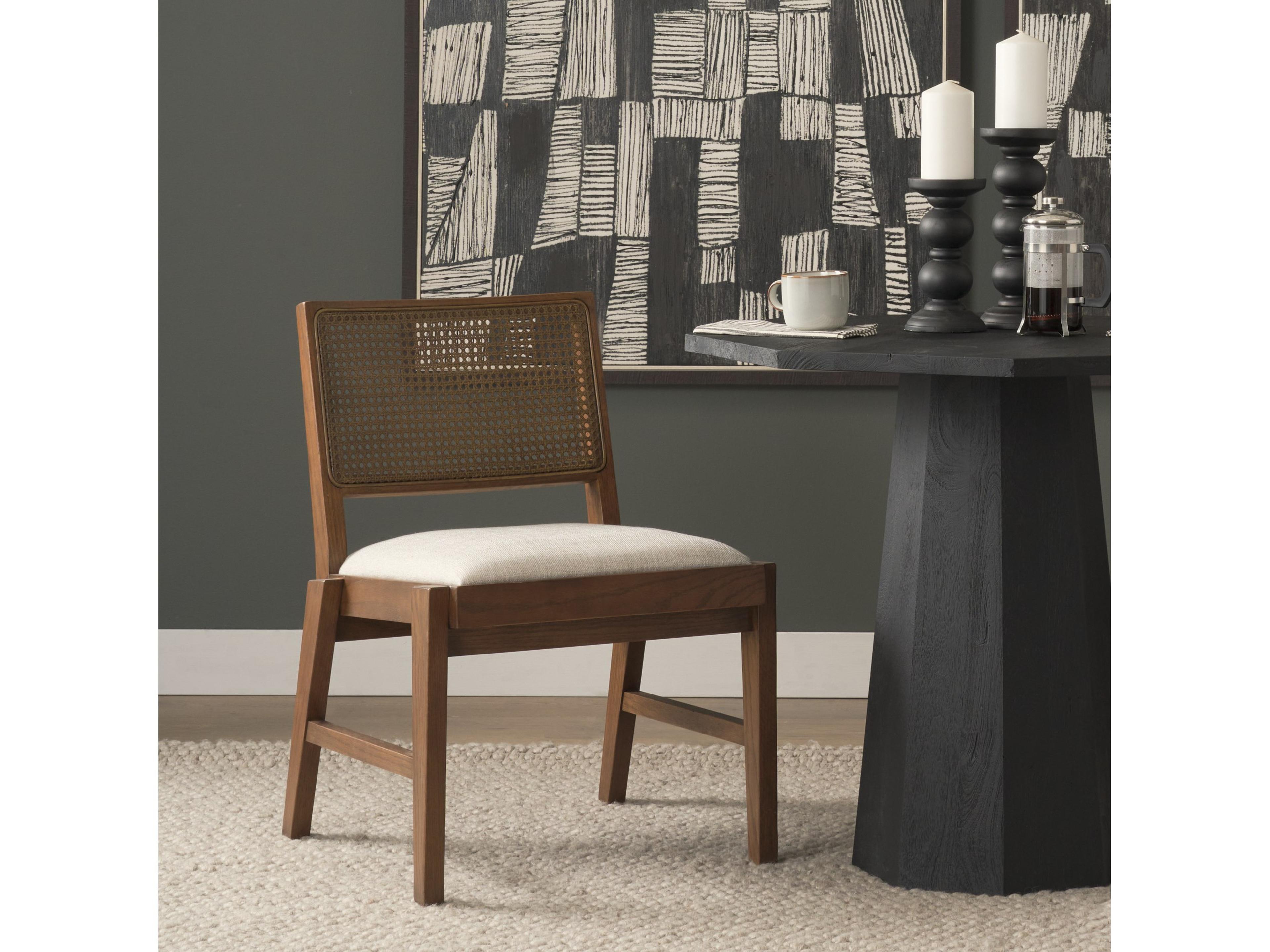 Mercana Reid Framed Brown Cane Cream Fabric Dining Chair