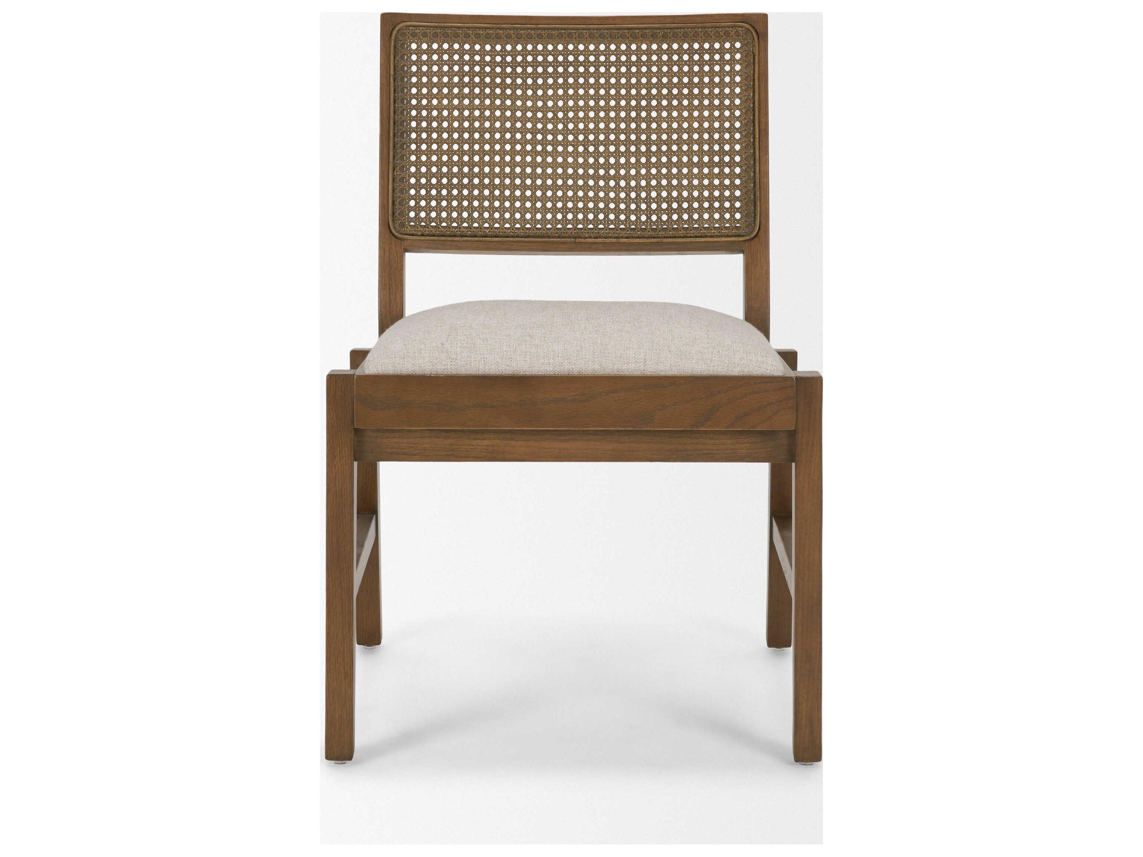 Mercana Reid Framed Brown Cane Cream Fabric Dining Chair