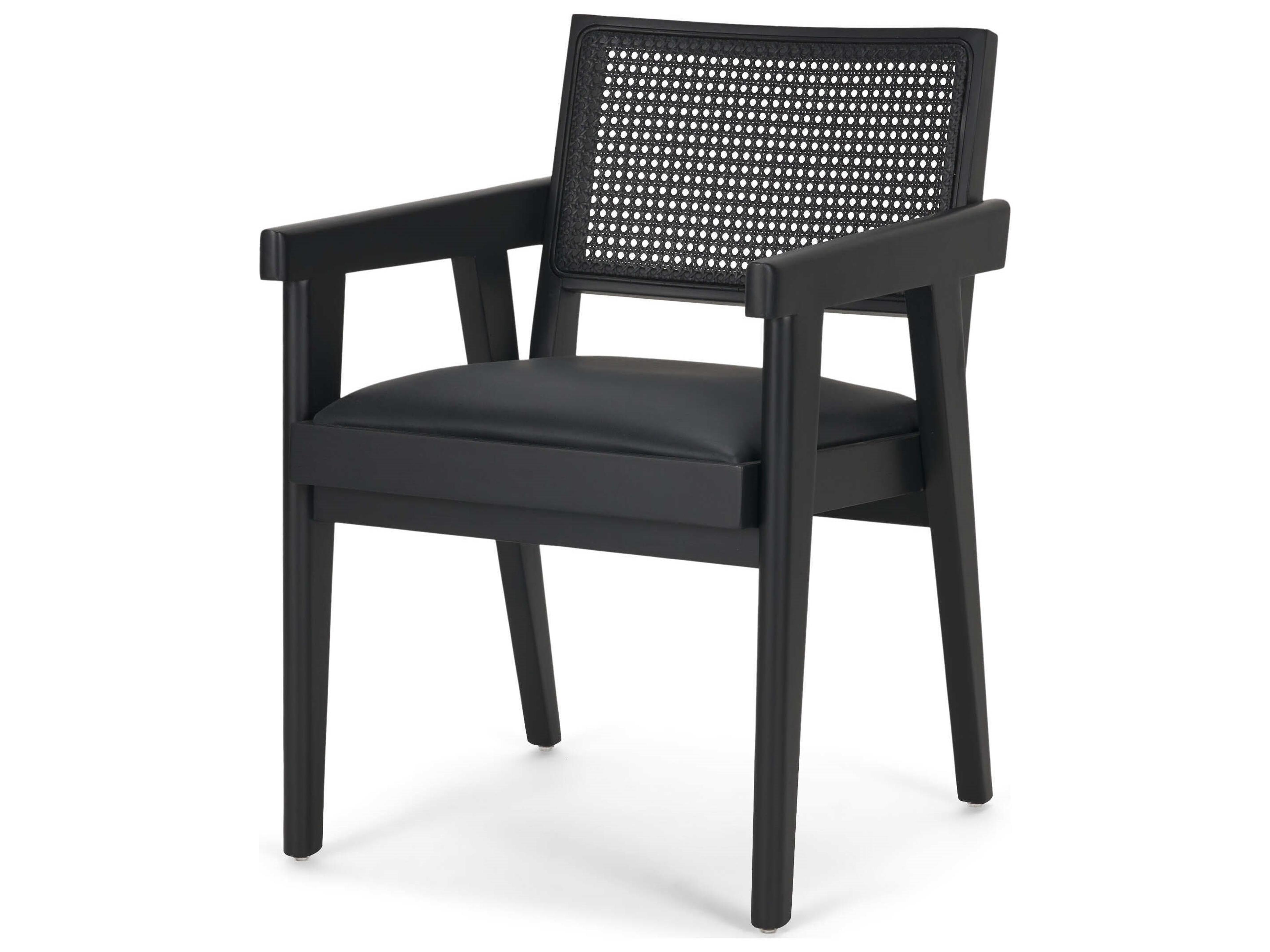 Reid Framed Black Cane Black Fabric Dining Armchair