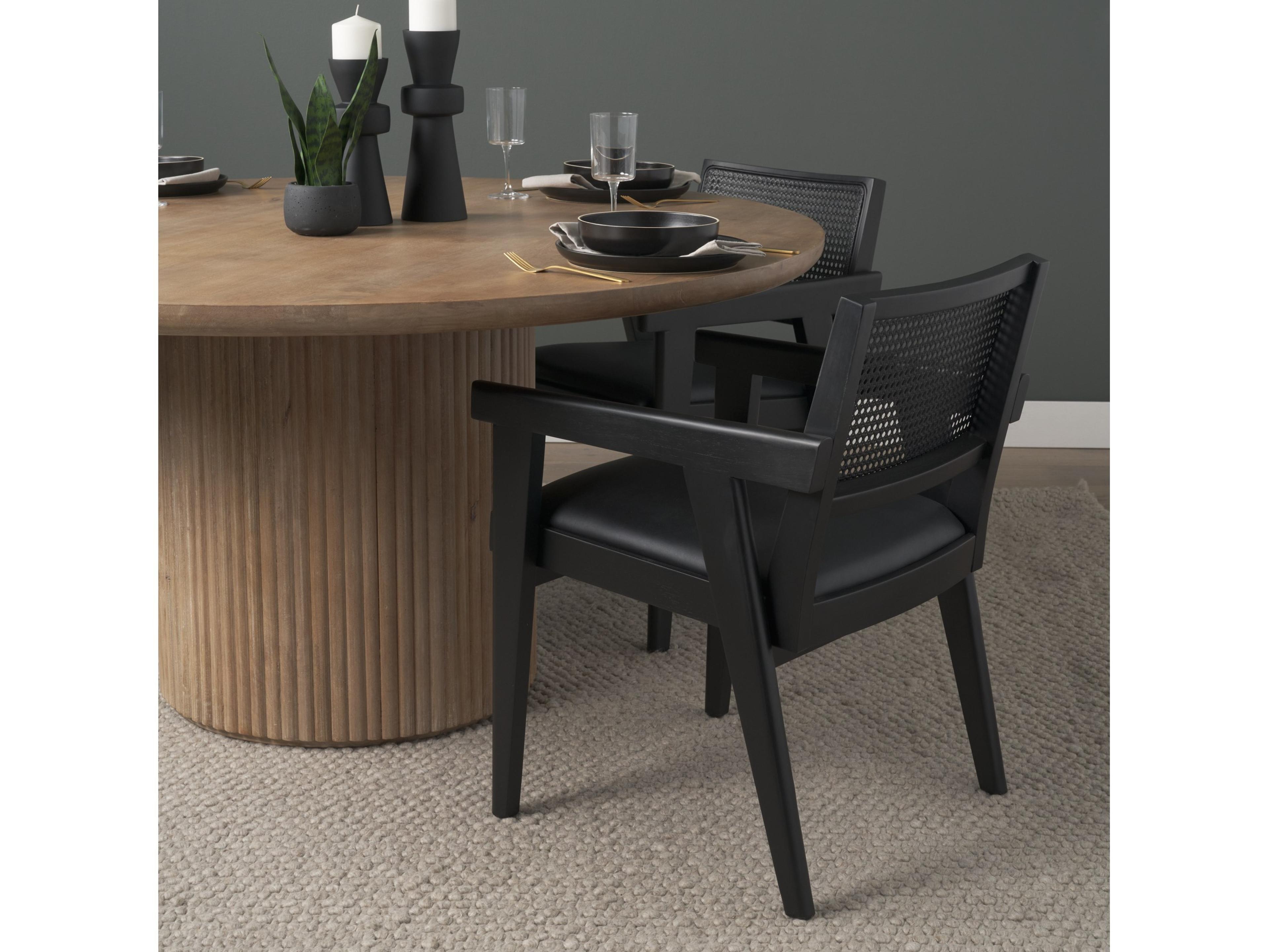 Mercana Reid Framed Black Cane Black Fabric Dining Armchair