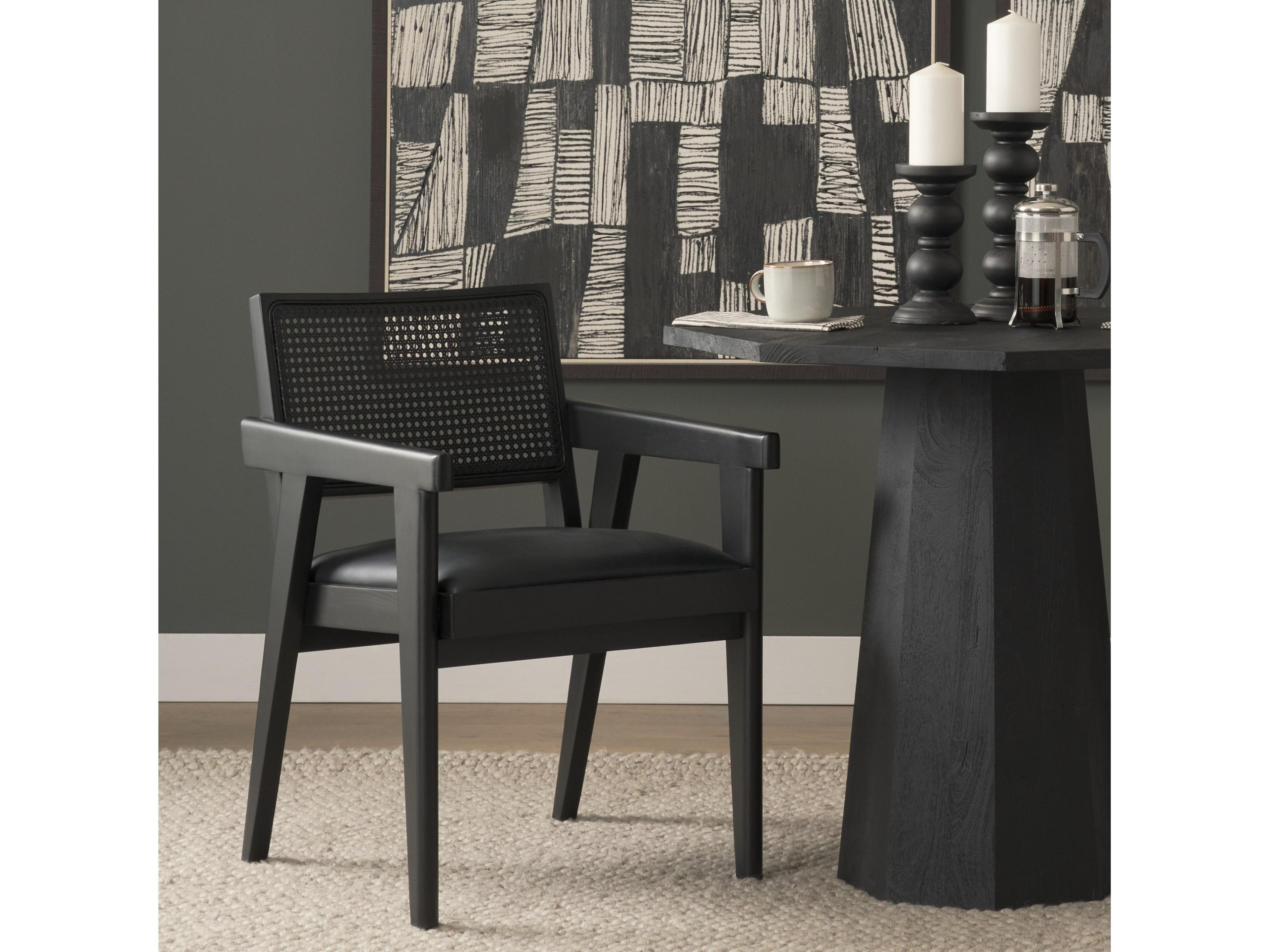 Mercana Reid Framed Black Cane Black Fabric Dining Armchair