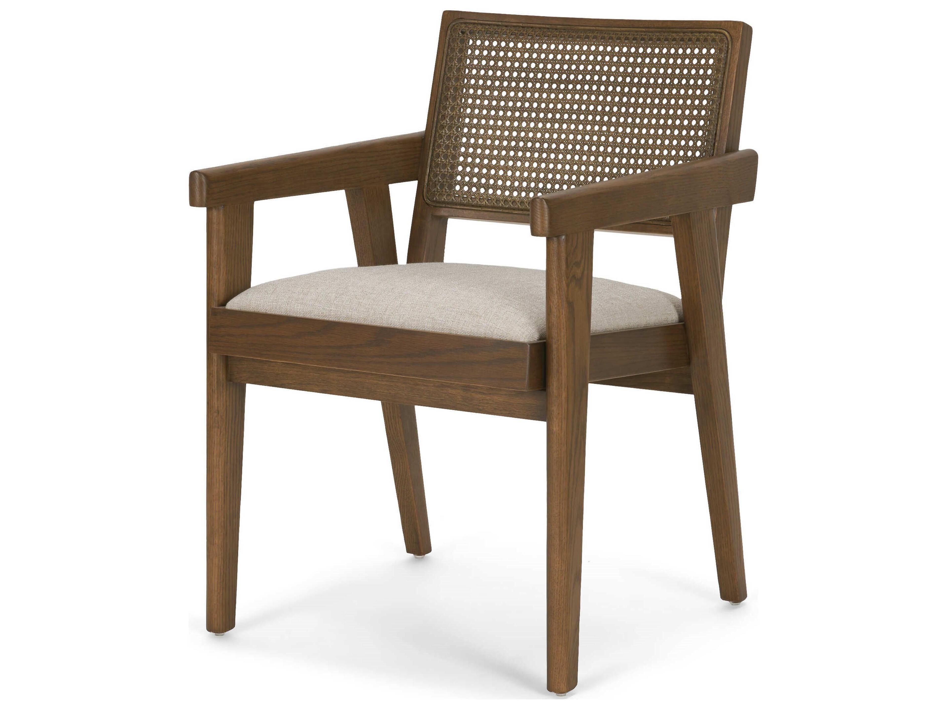 Reid Framed Brown Cane Cream Fabric Dining Armchair