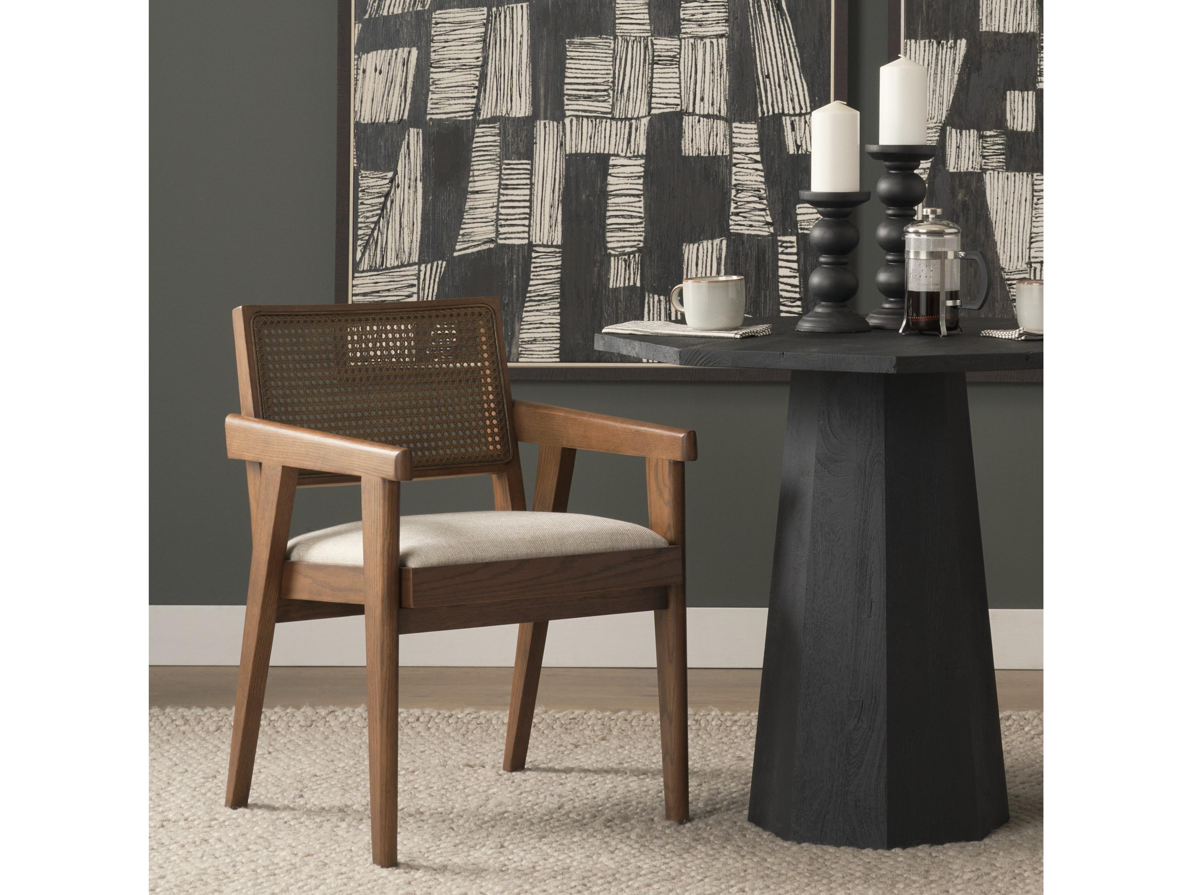 Mercana Reid Framed Brown Cane Cream Fabric Dining Armchair