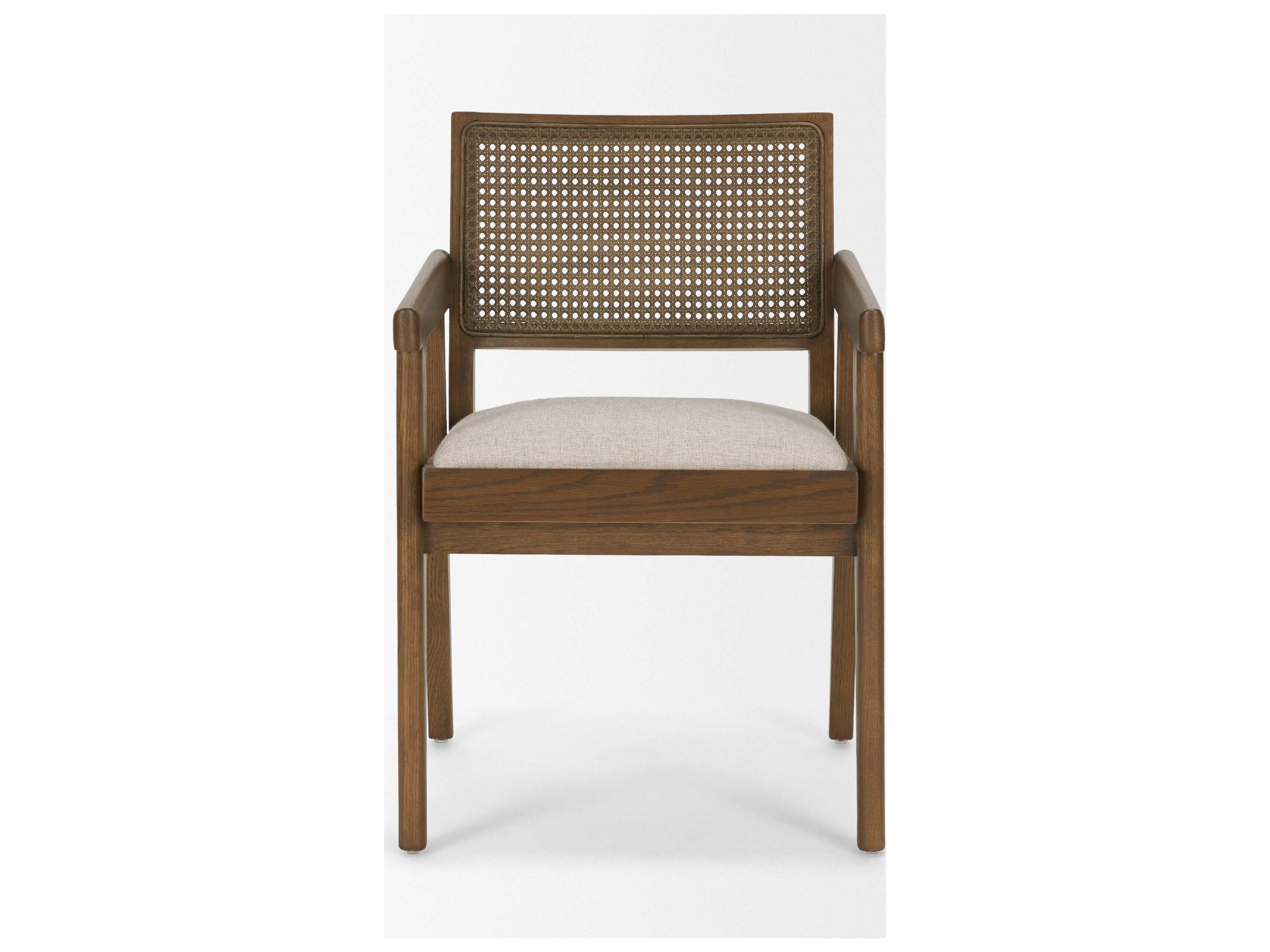 Mercana Reid Framed Brown Cane Cream Fabric Dining Armchair