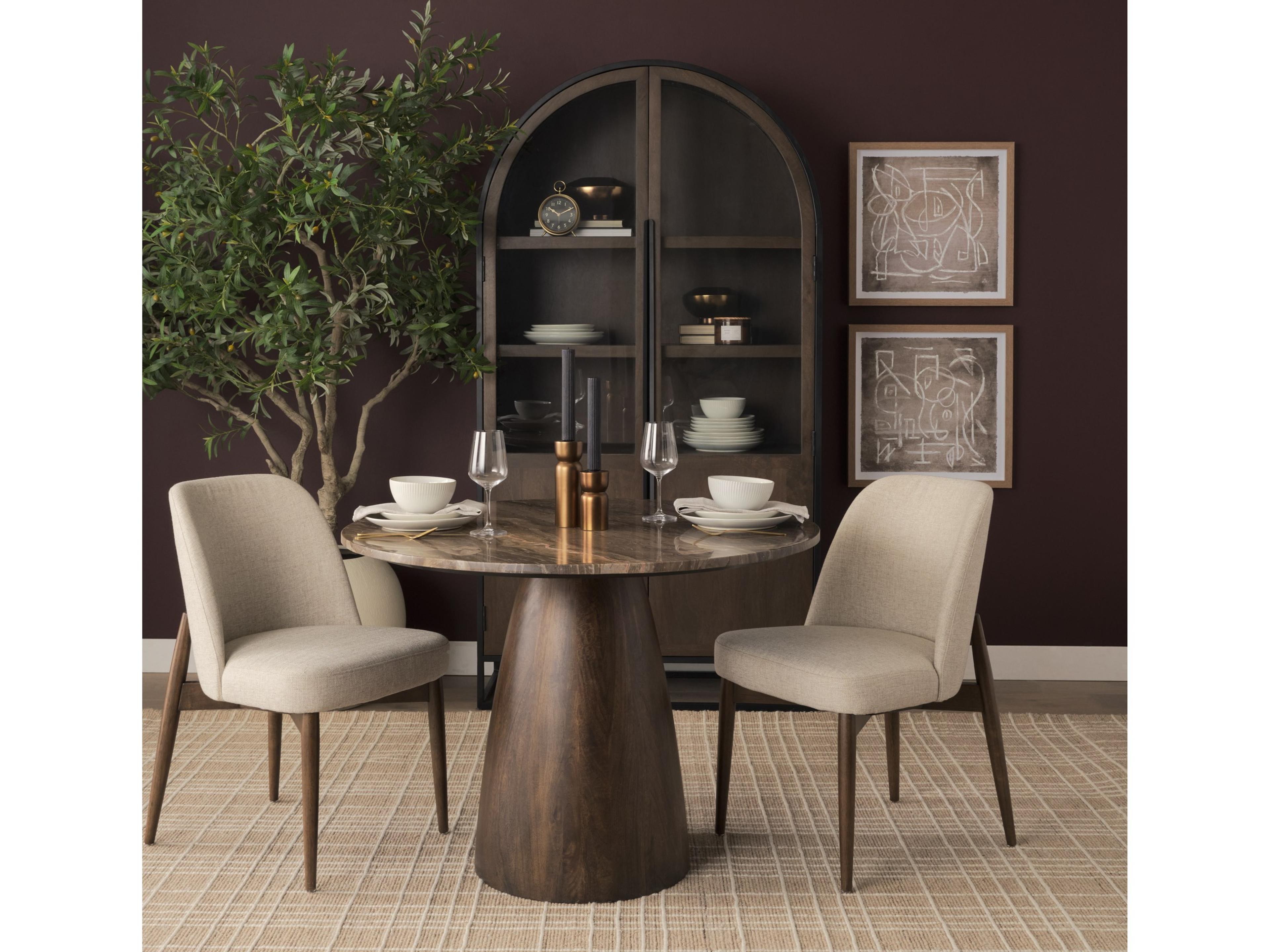 Mercana Abbie Curved Back Oatmeal Fabric Armless Dining Chair