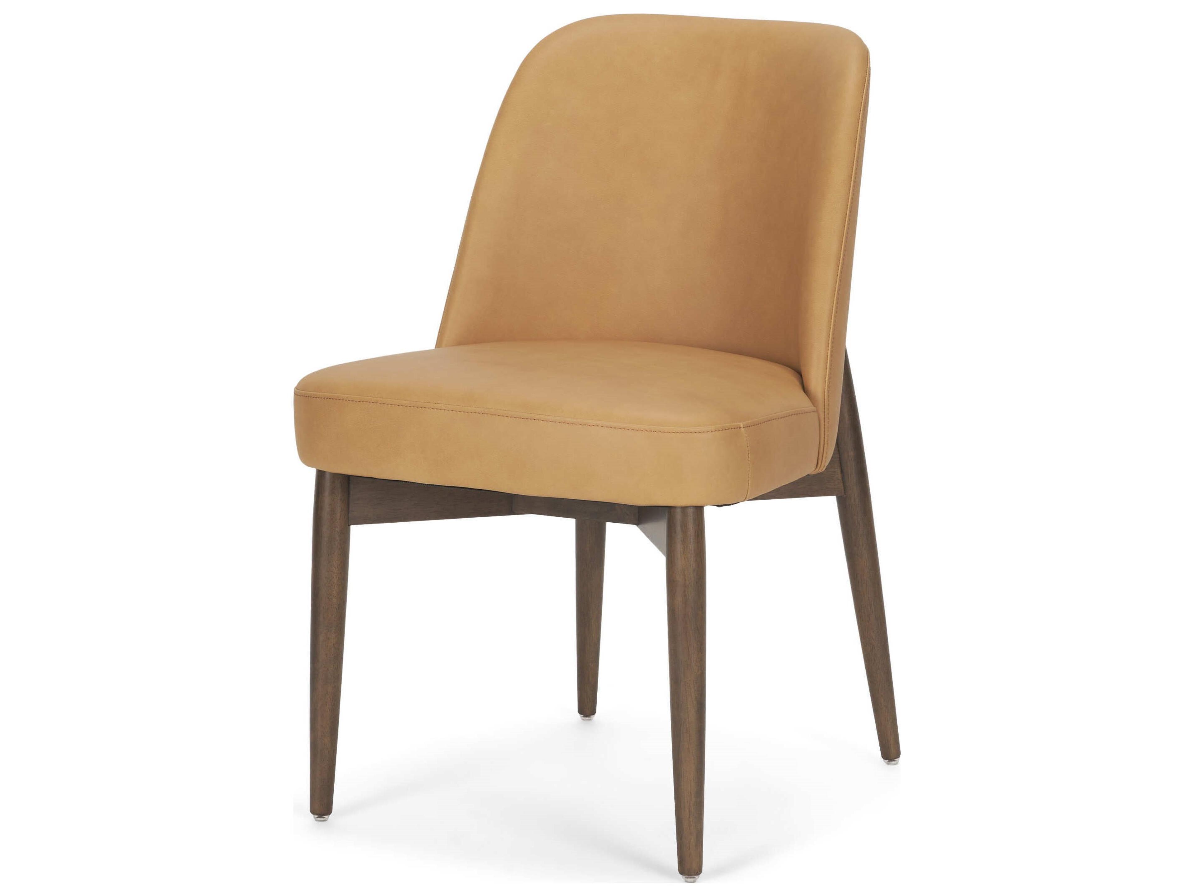 Abbie Slope Curved Back Tan Leather Dining Side Chair