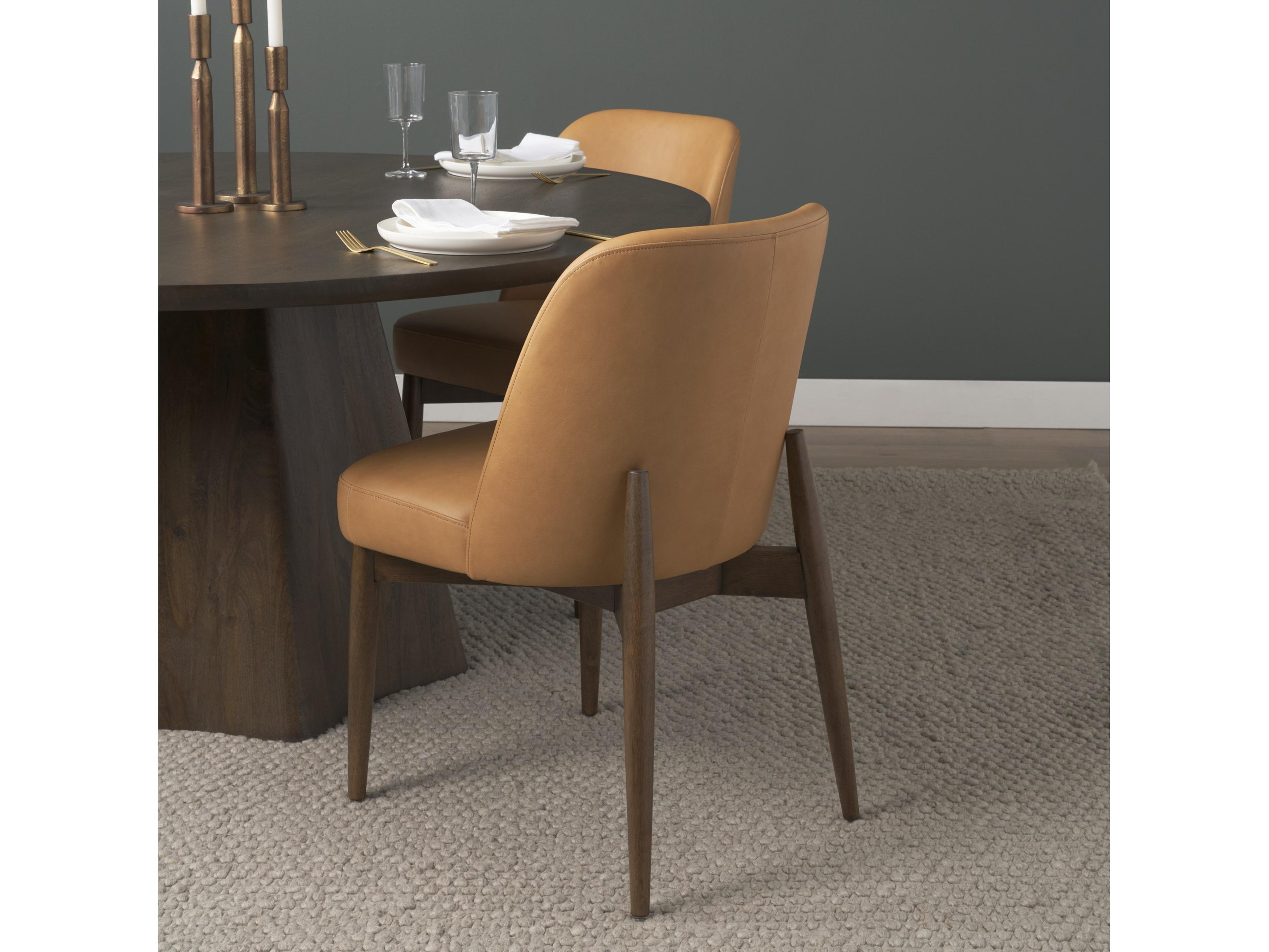 Mercana Abbie Slope Curved Back Tan Leather Dining Side Chair