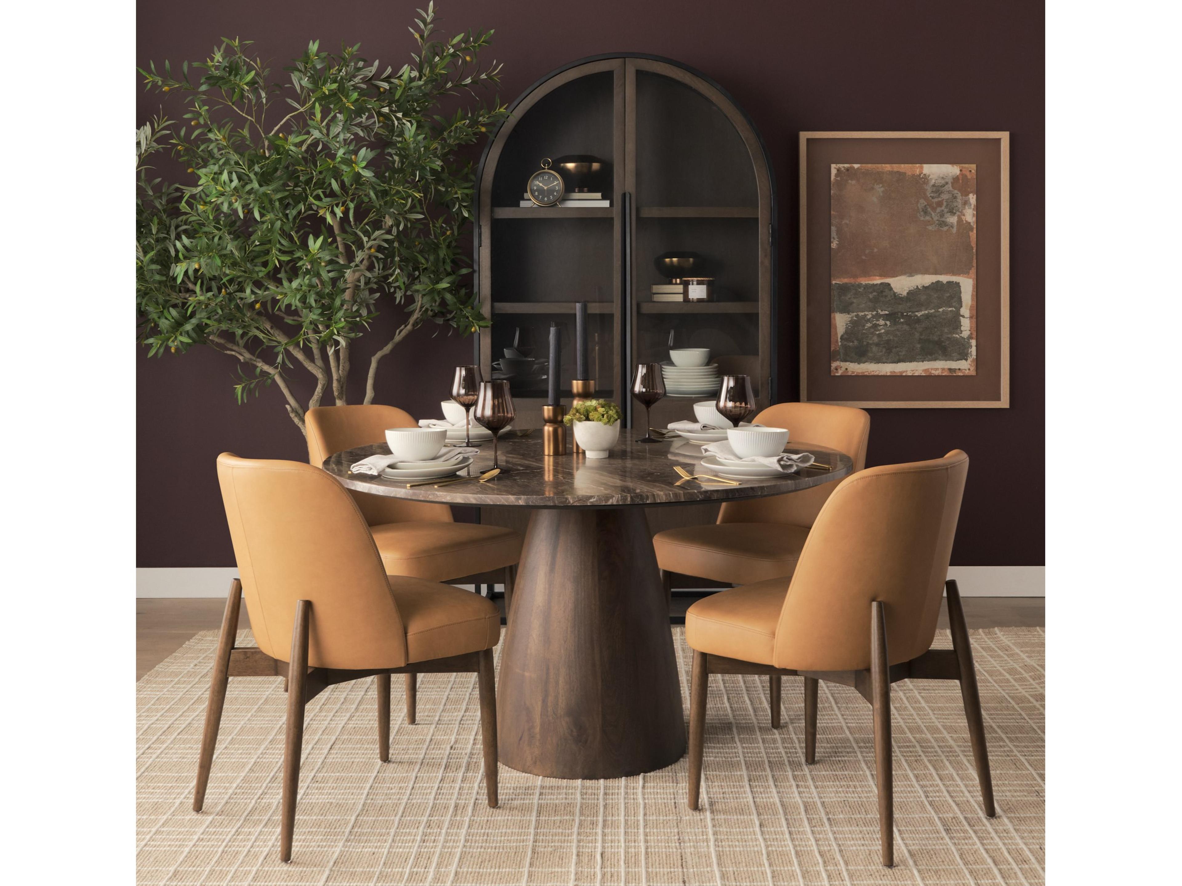 Mercana Abbie Slope Curved Back Tan Leather Dining Side Chair