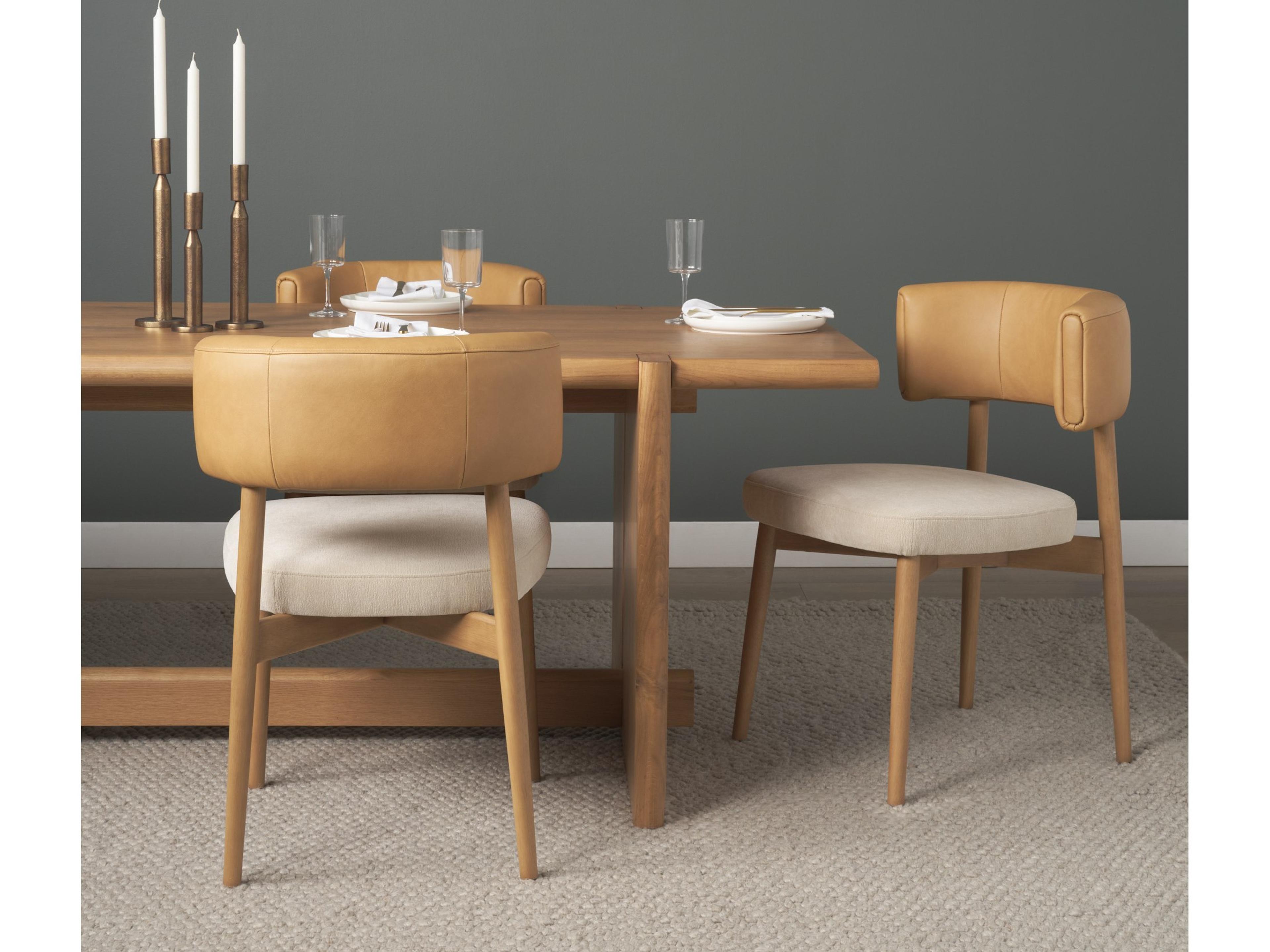 Mercana Motley Curved Open Back Cream Fabric and Tan Leather Dining Chair