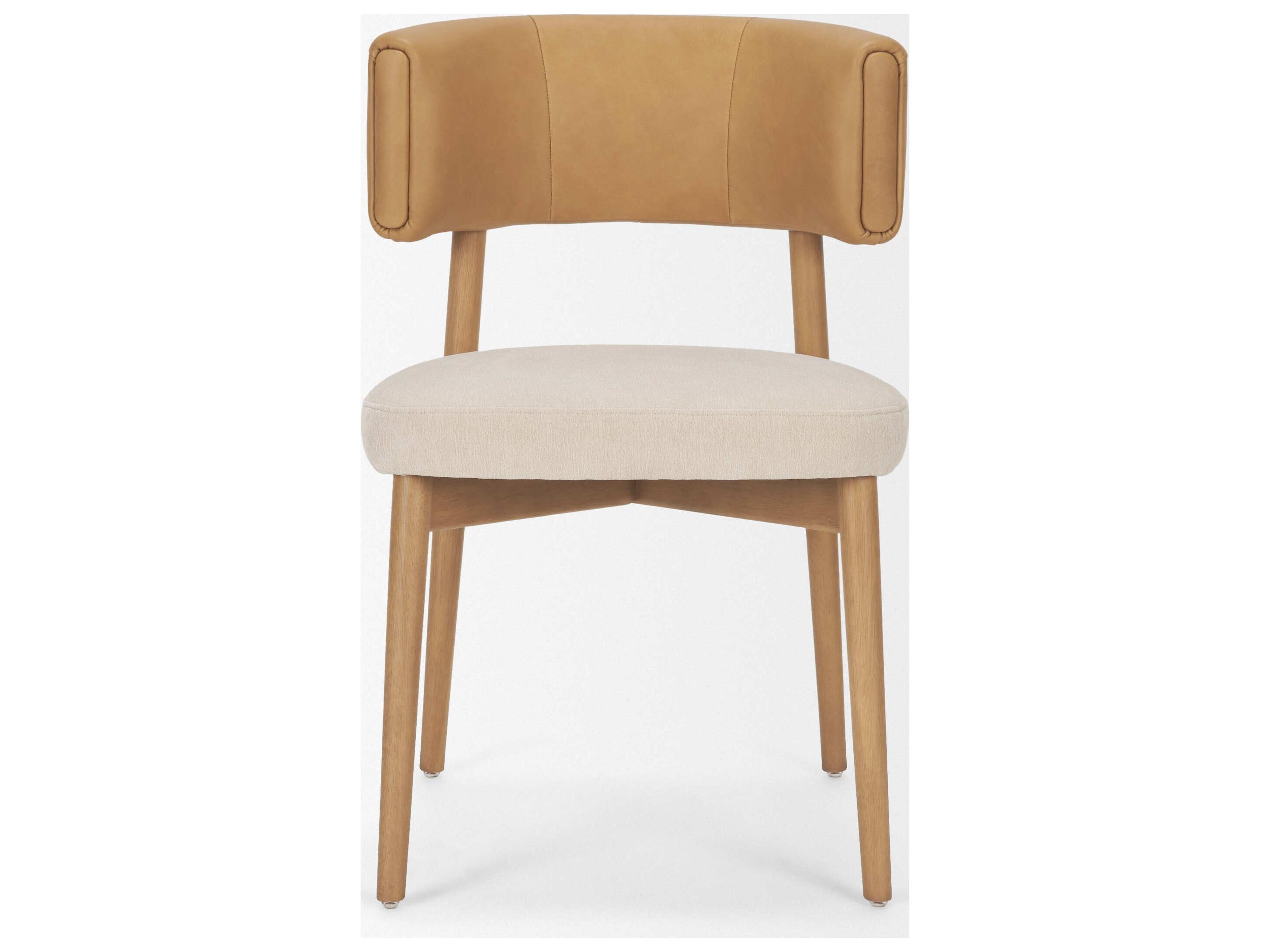 Mercana Motley Curved Open Back Cream Fabric and Tan Leather Dining Chair
