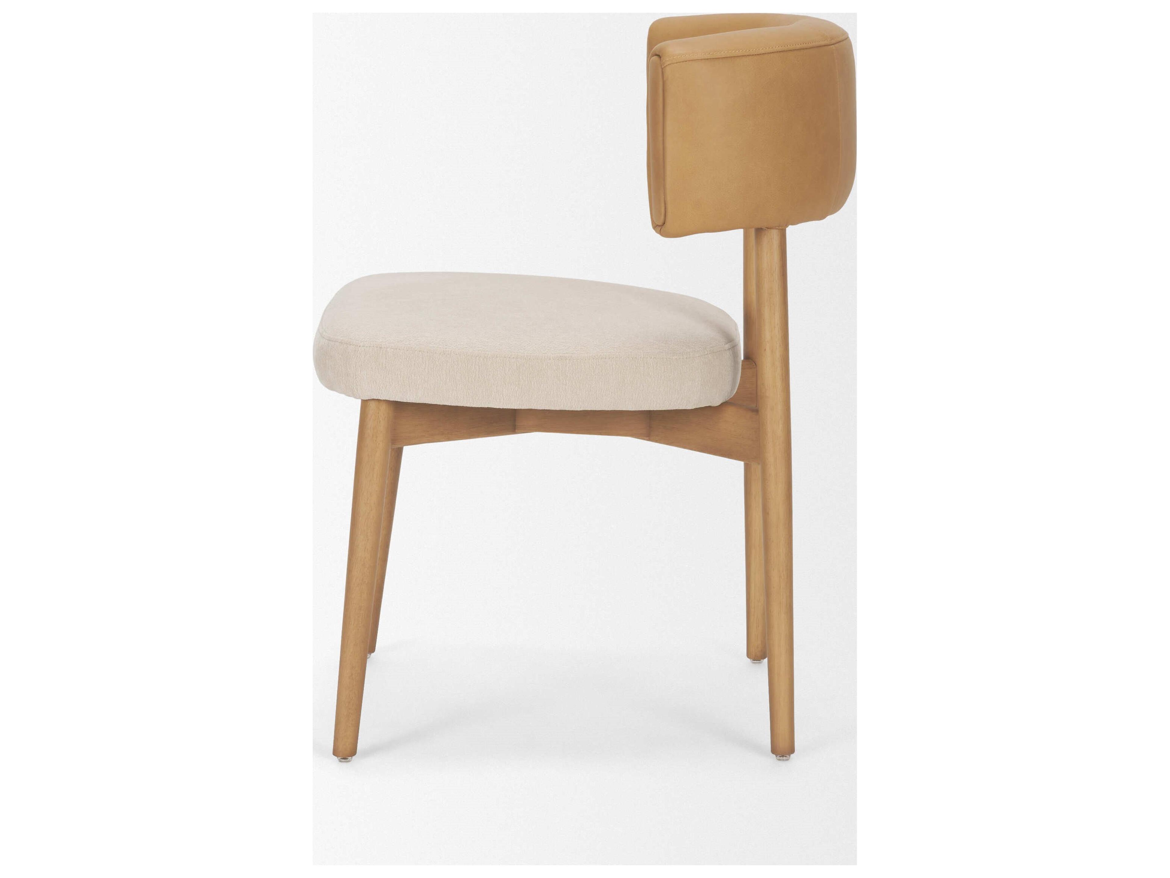 Mercana Motley Curved Open Back Cream Fabric and Tan Leather Dining Chair