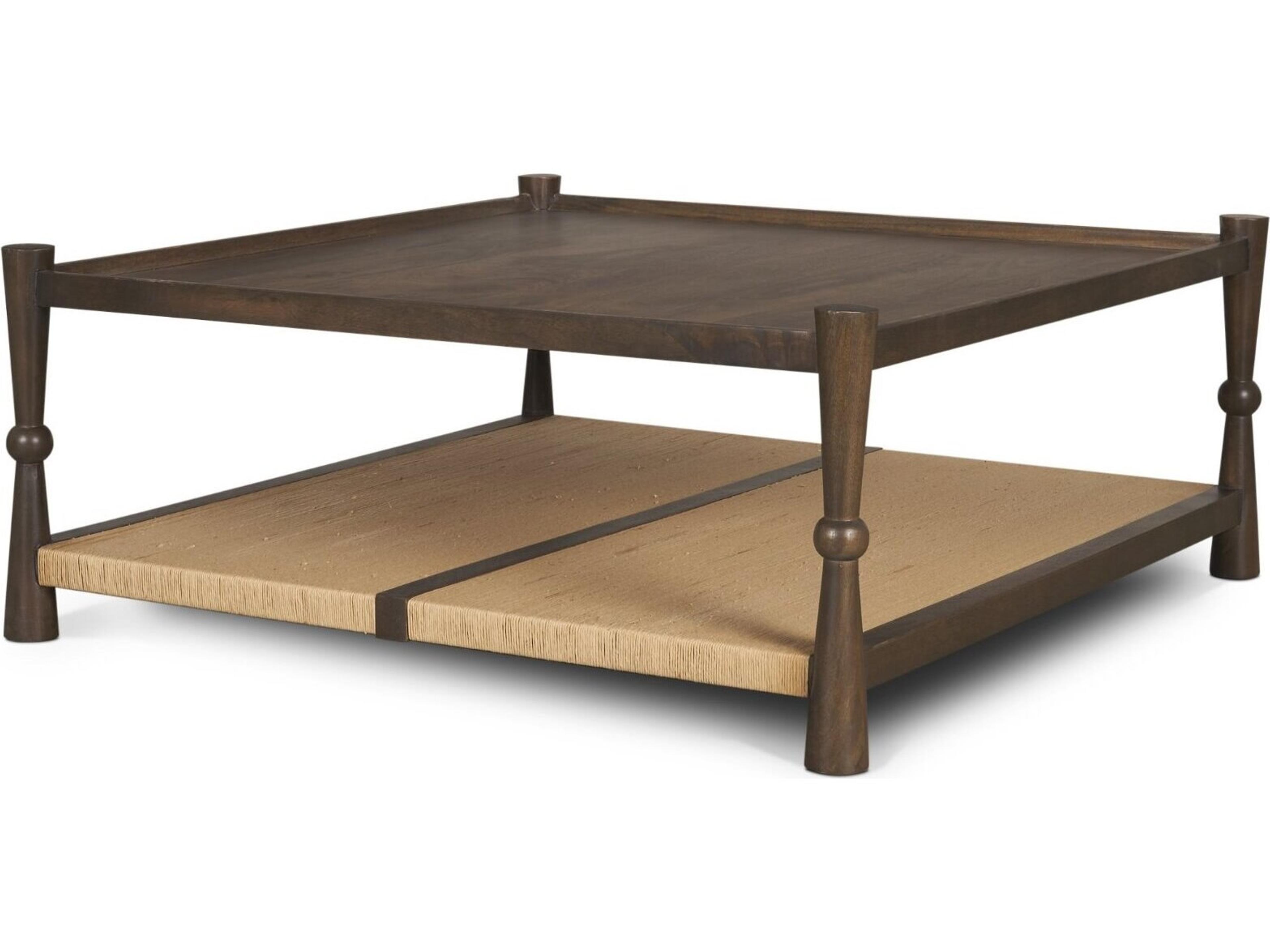 Bondi 42" Dark Brown Wood w/ Paper Rope Shelf Square Coffee Table