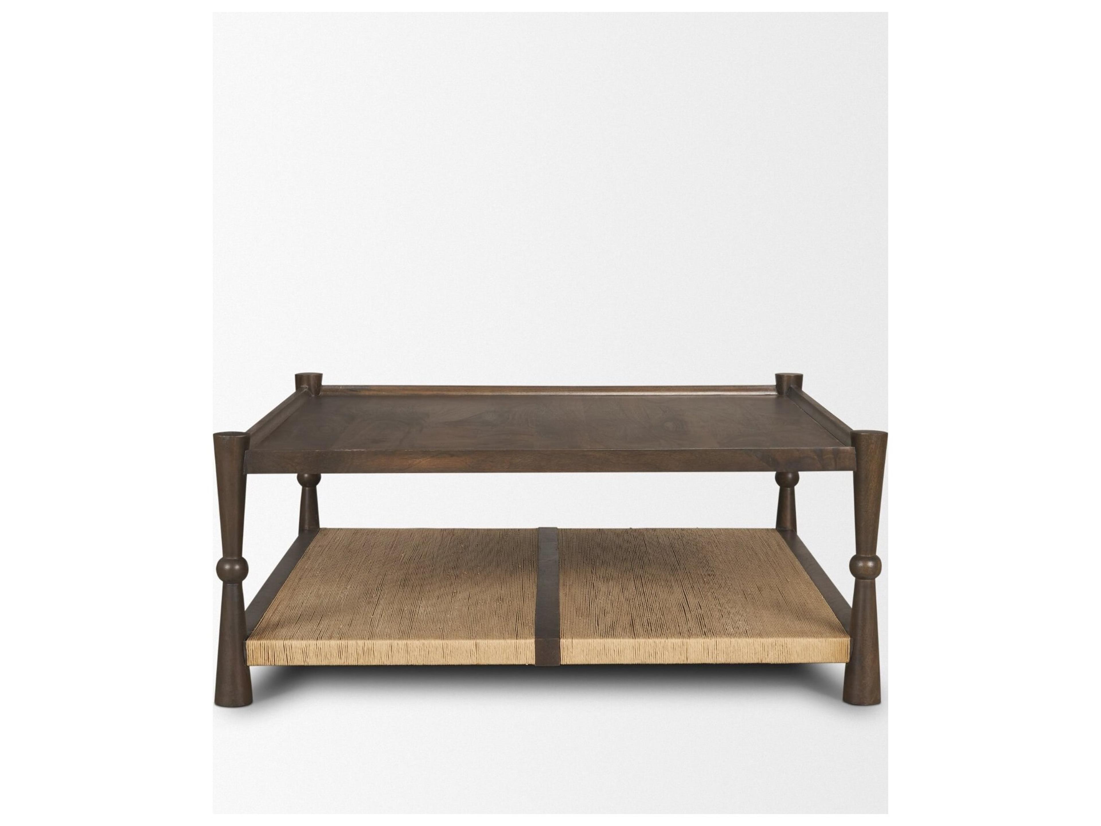 Mercana Bondi 42" Dark Brown Wood w/ Paper Rope Shelf Square Coffee Table