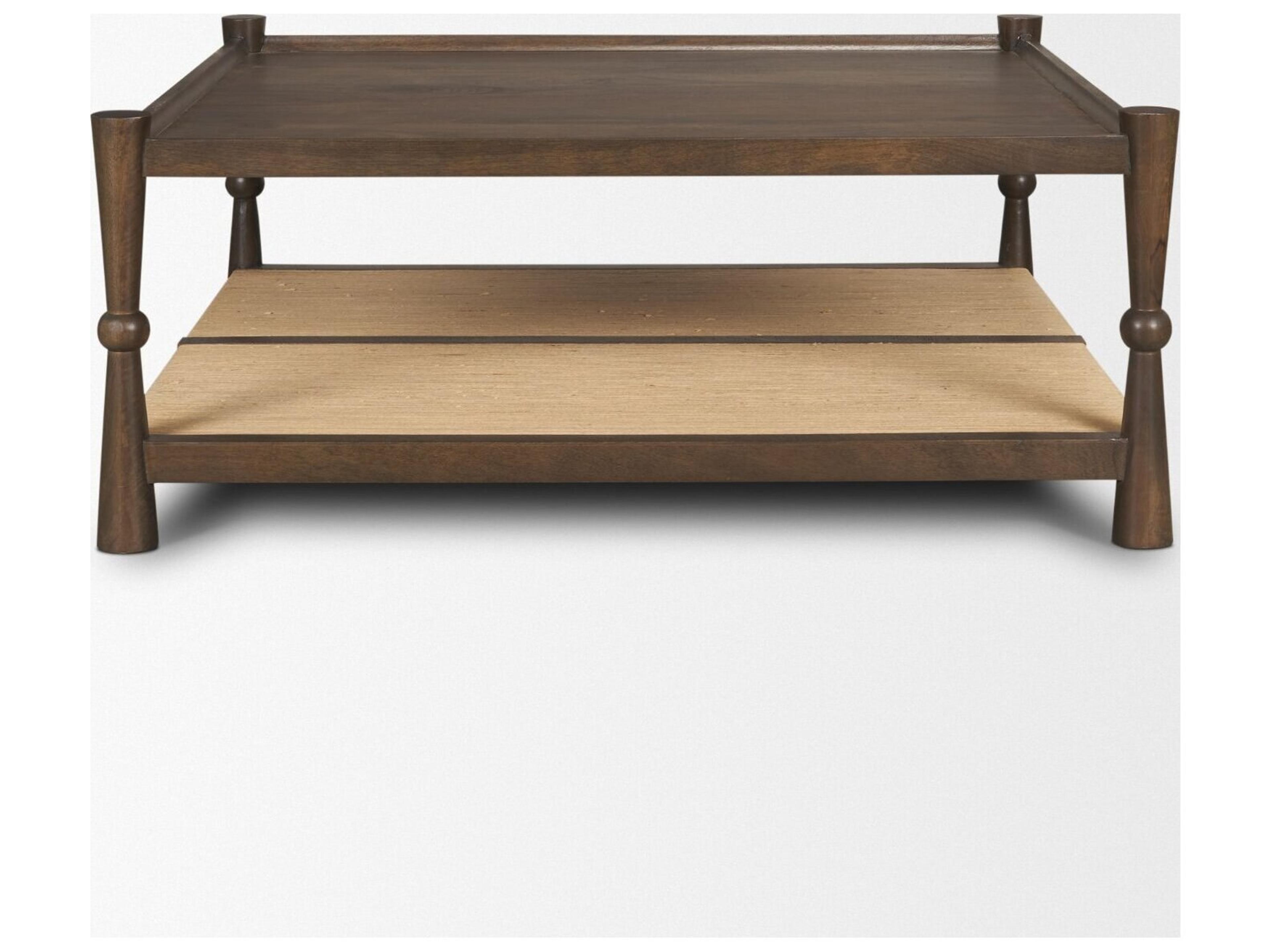 Mercana Bondi 42" Dark Brown Wood w/ Paper Rope Shelf Square Coffee Table