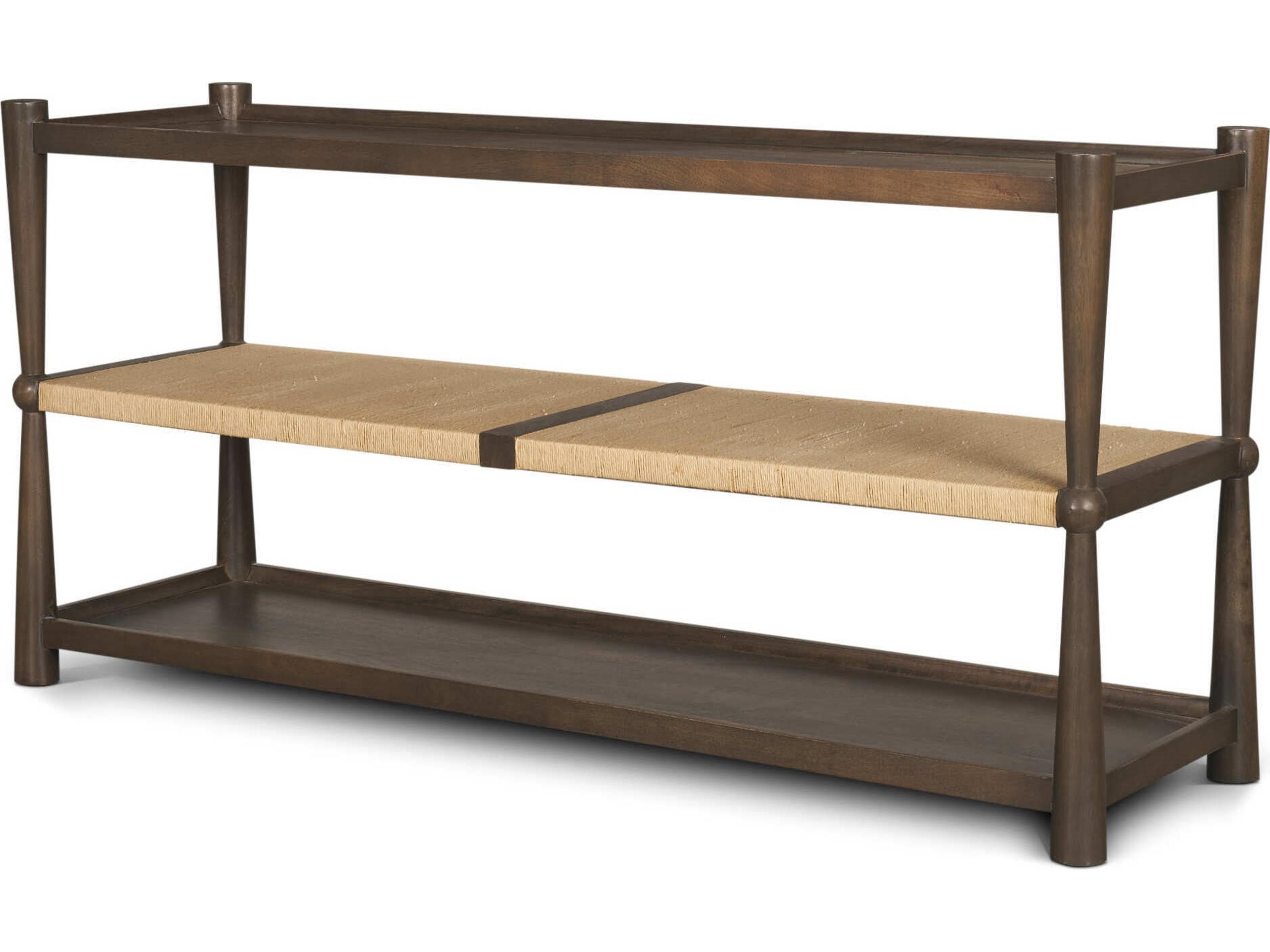 Bondi Dark Brown Wood w/ Paper Rope Shelf Console Table