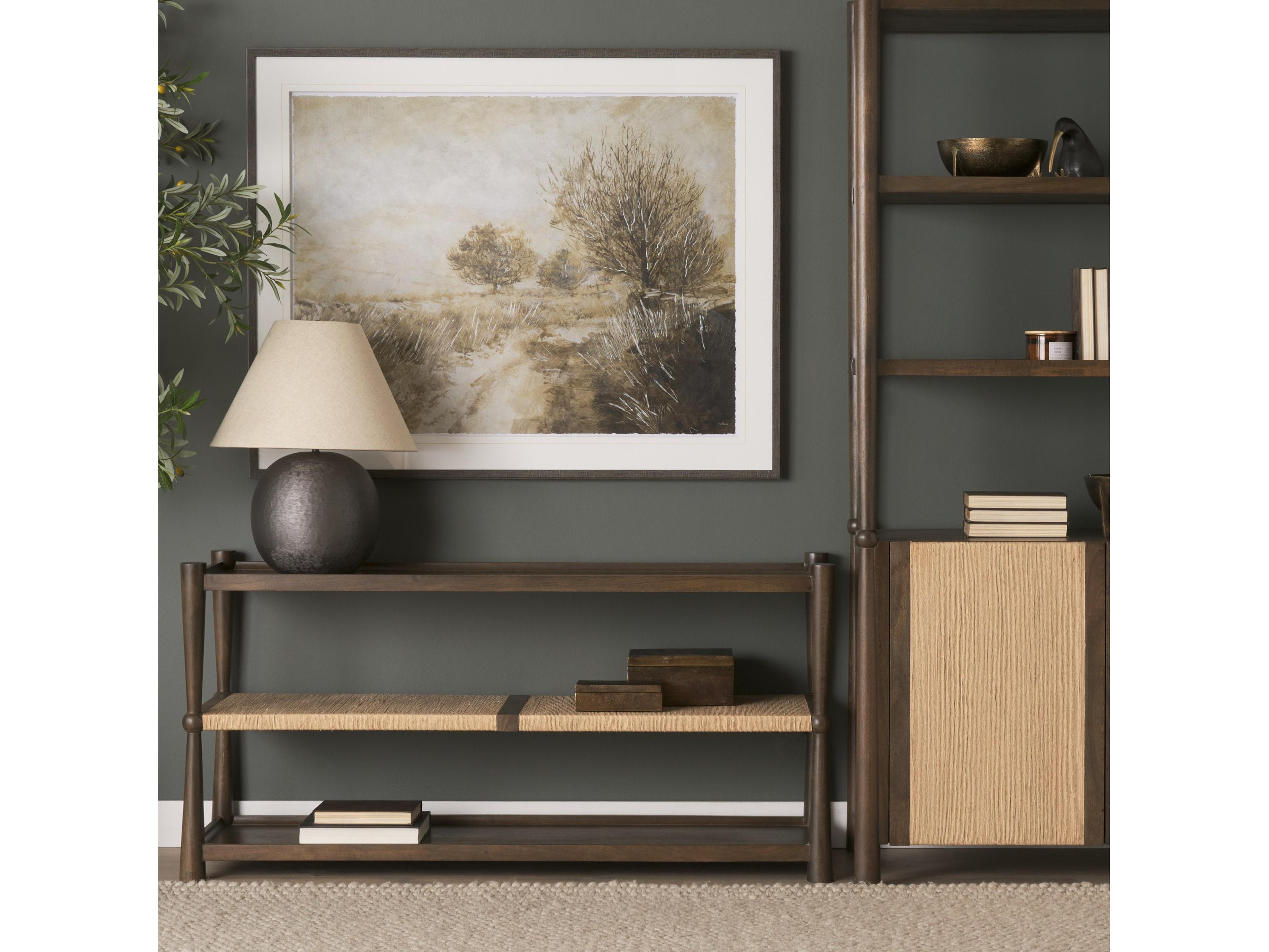 Mercana Bondi Dark Brown Wood w/ Paper Rope Shelf Console Table