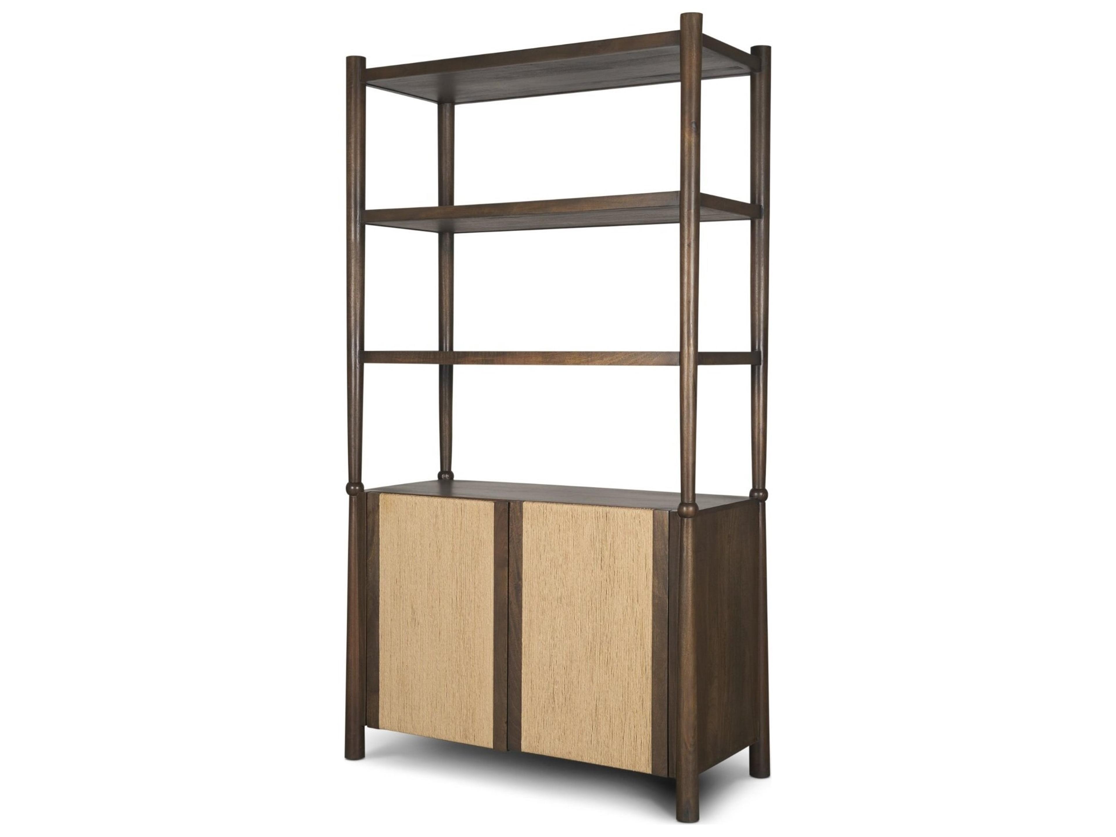 Bondi 2 Door Open Dark Brown Wood w/ Paper Rope Shelving Unit
