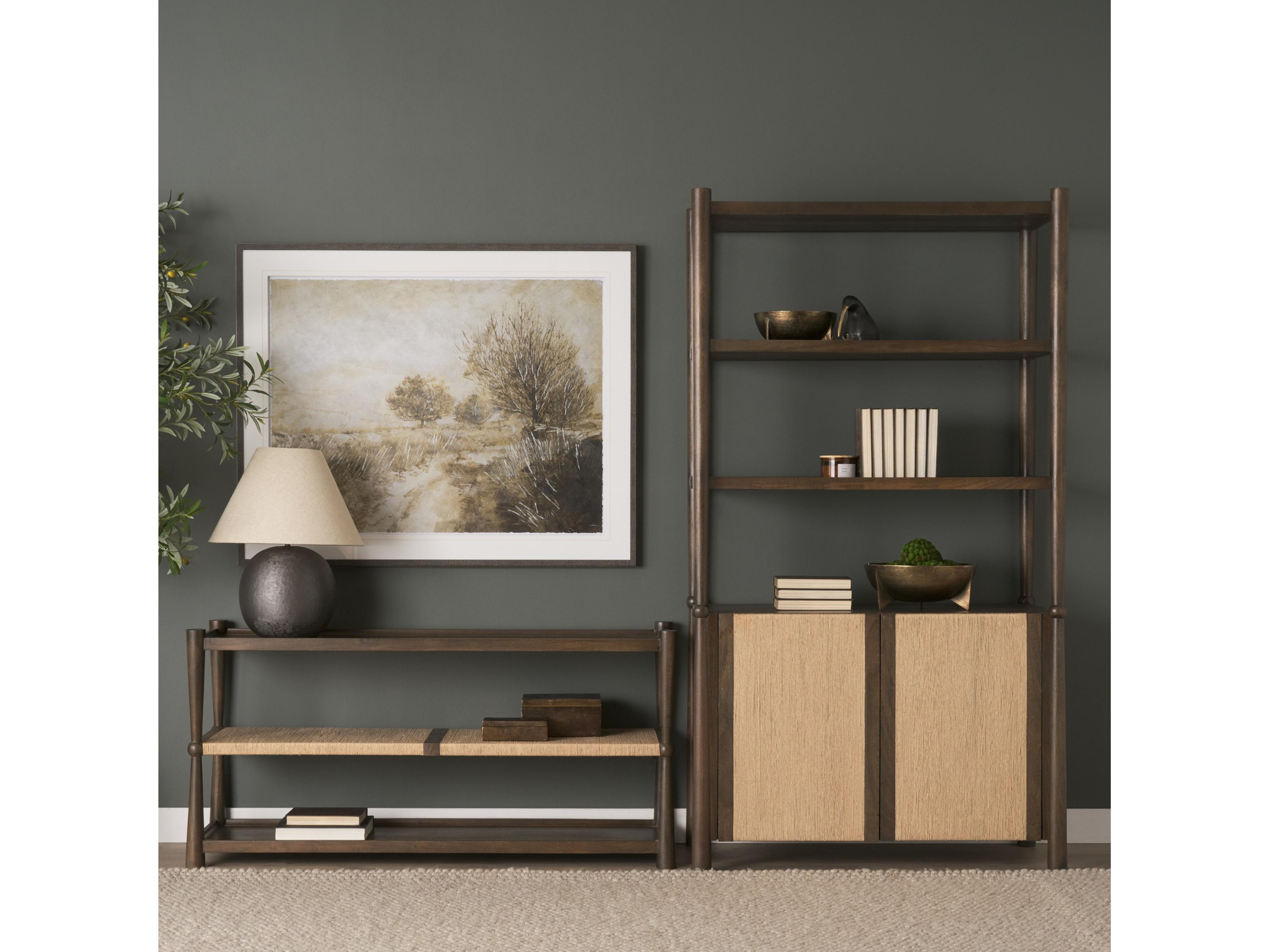 Mercana Bondi 2 Door Open Dark Brown Wood w/ Paper Rope Shelving Unit