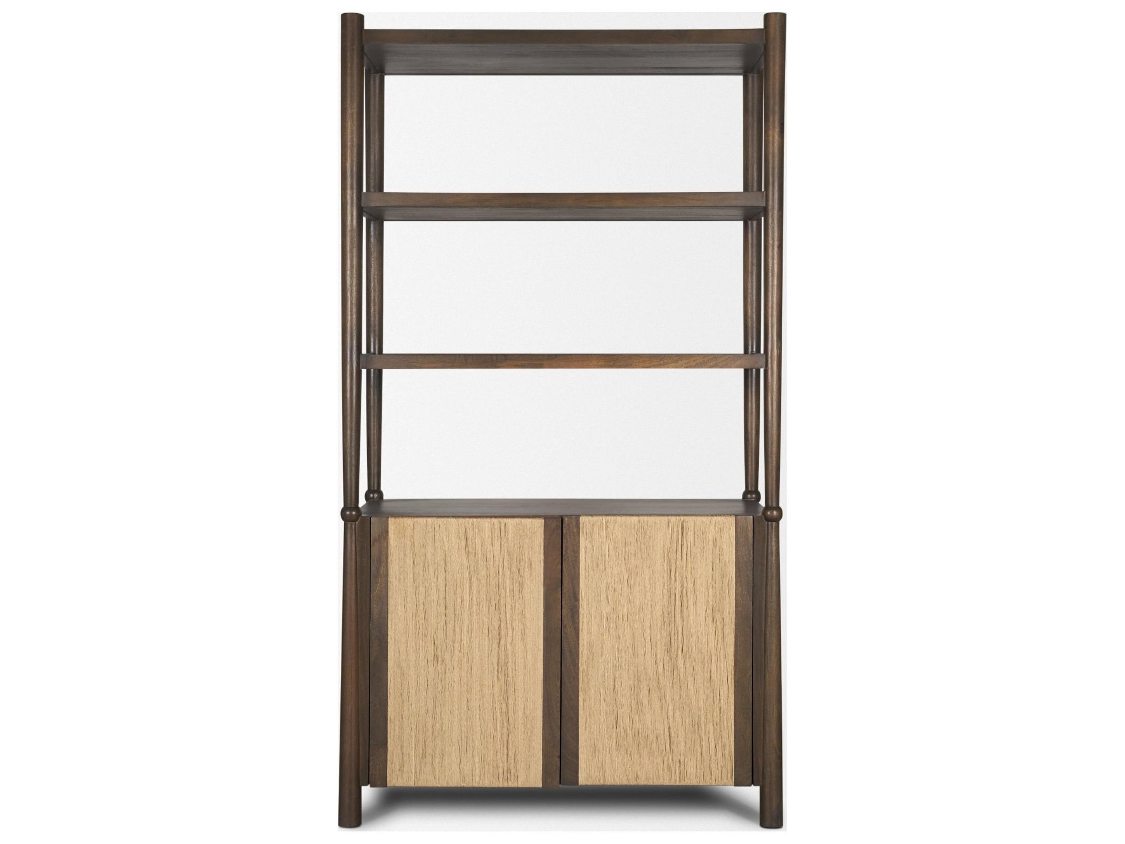 Mercana Bondi 2 Door Open Dark Brown Wood w/ Paper Rope Shelving Unit