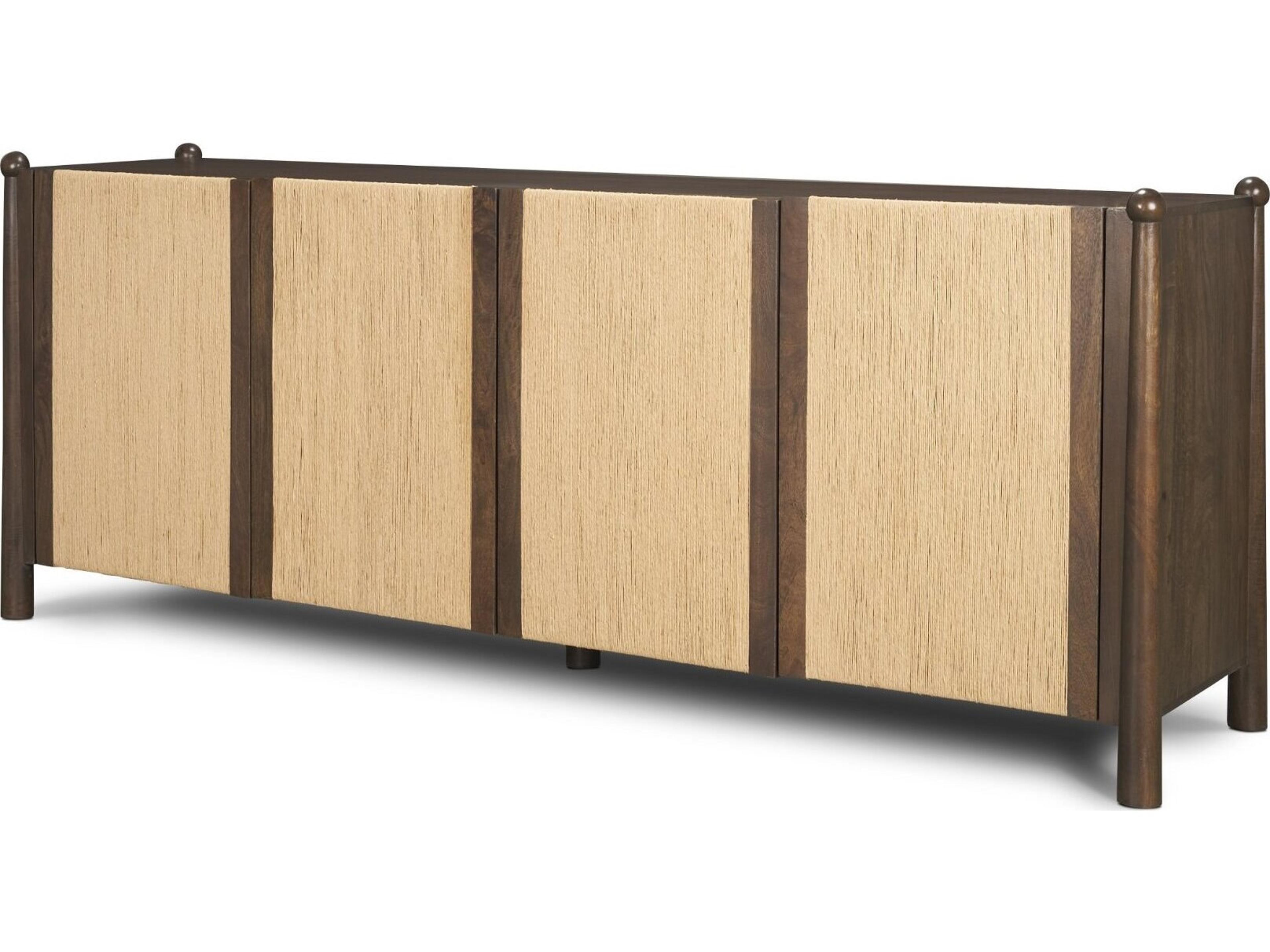 Bondi 85" Dark Brown Wood w/ Paper Rope 4 Door Closed Sideboard