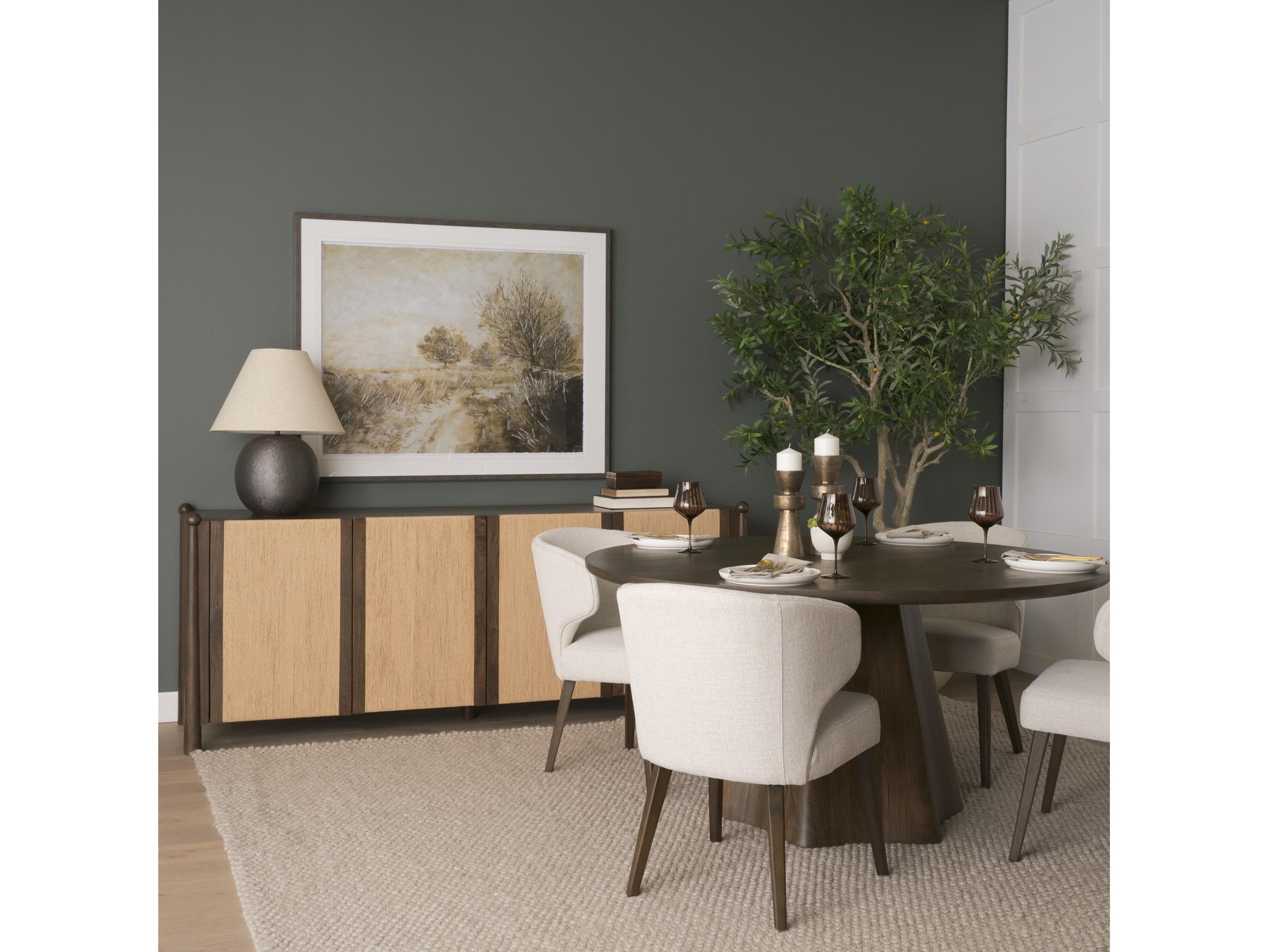 Mercana Bondi 85" Dark Brown Wood w/ Paper Rope 4 Door Closed Sideboard