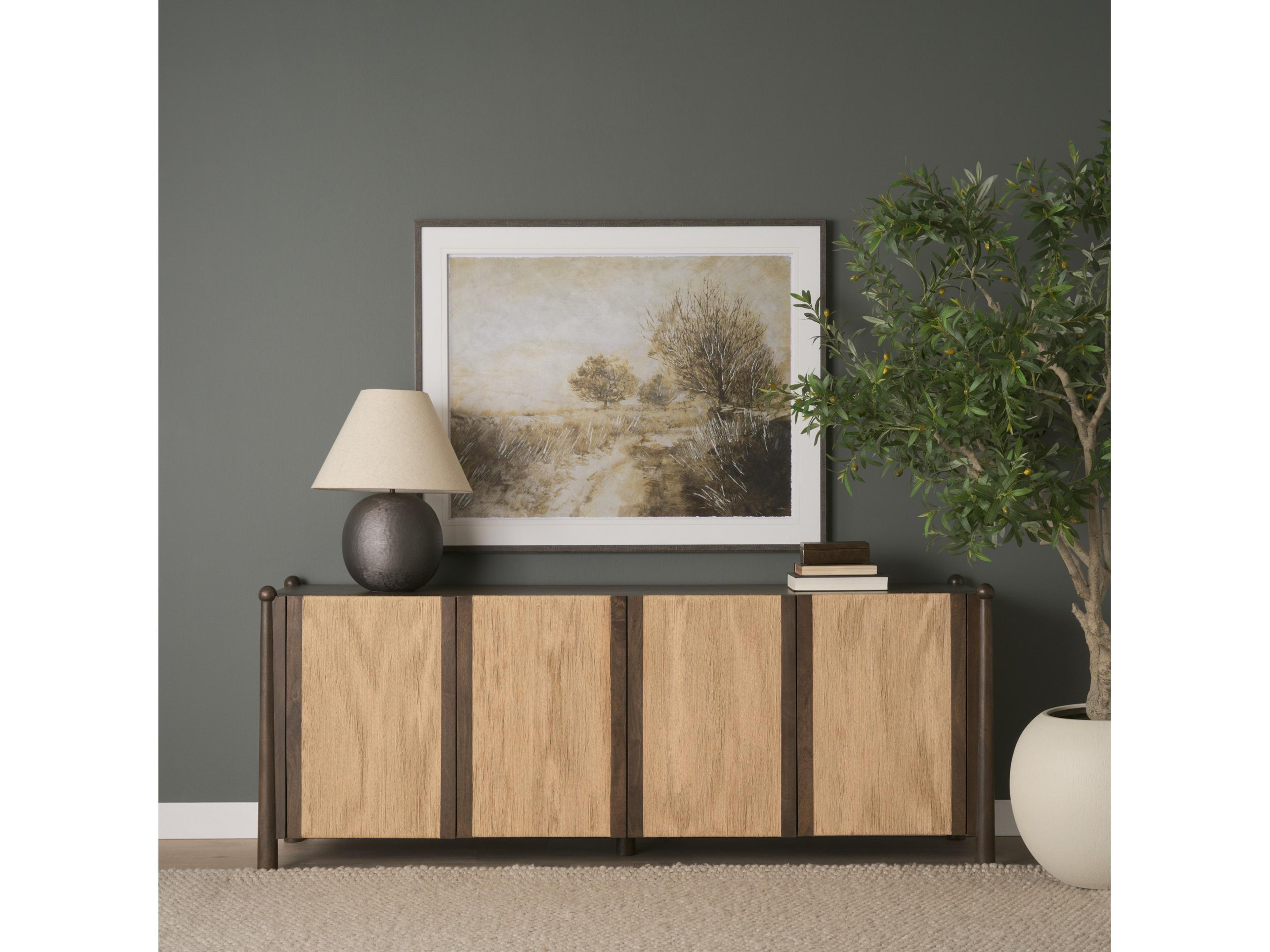 Mercana Bondi 85" Dark Brown Wood w/ Paper Rope 4 Door Closed Sideboard