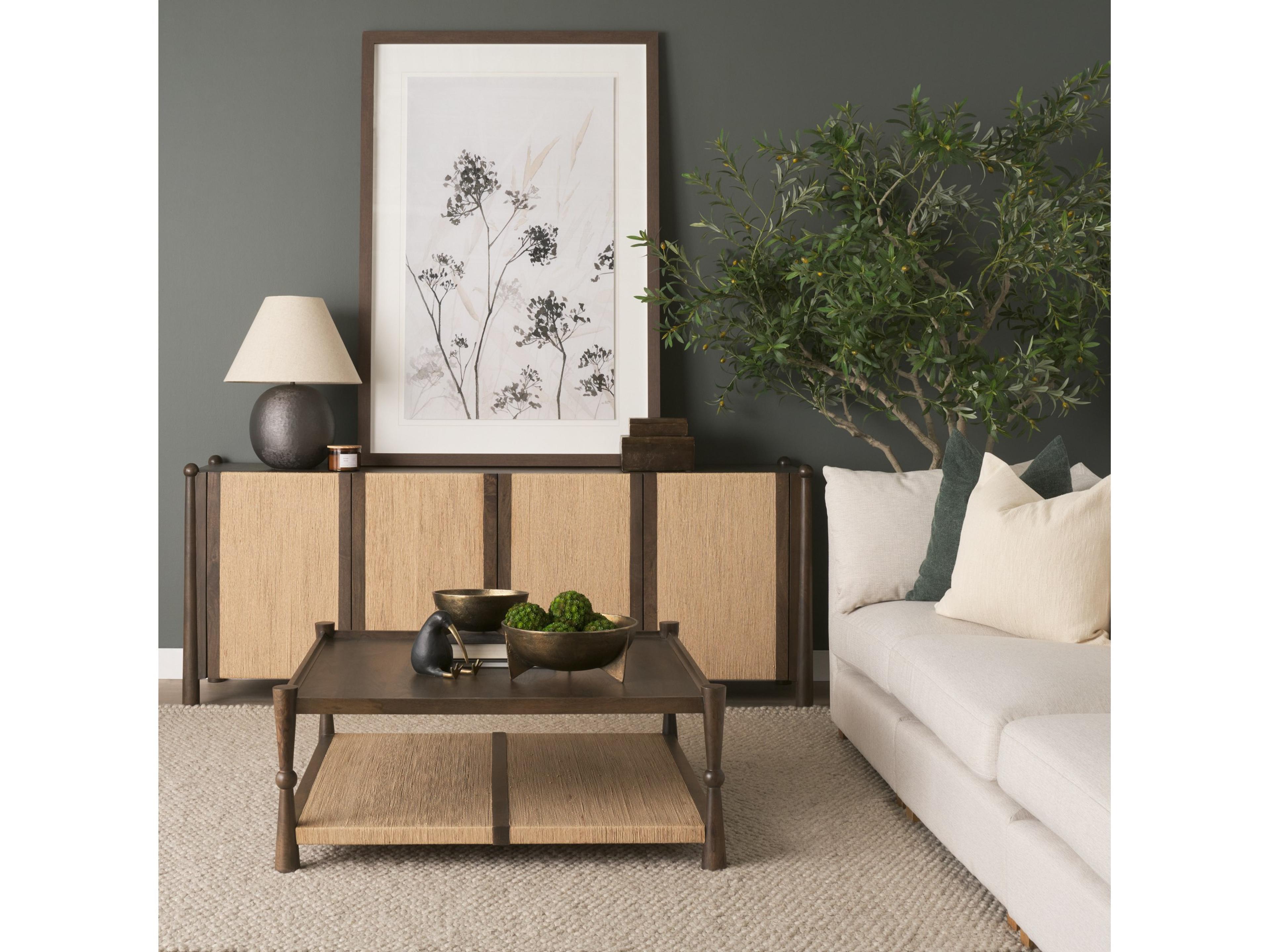 Mercana Bondi 85" Dark Brown Wood w/ Paper Rope 4 Door Closed Sideboard