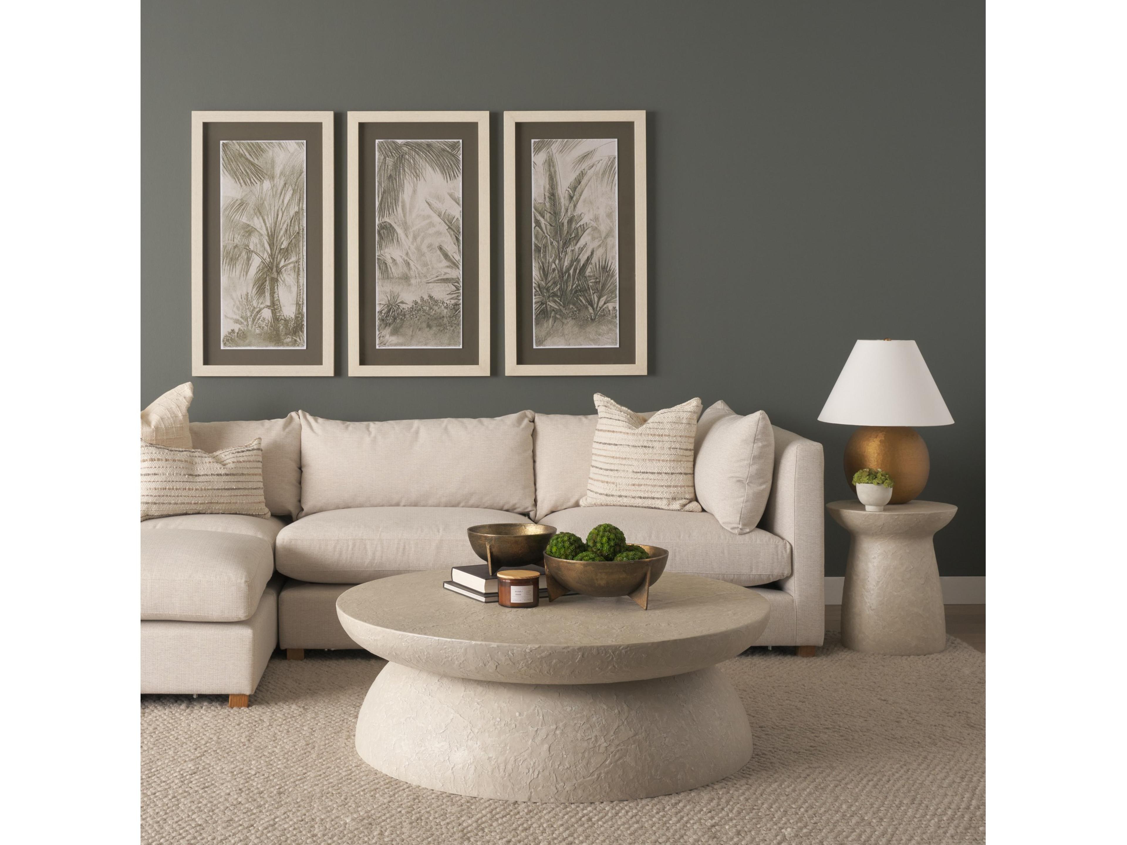 Mercana Mesa Round Stone Finish Pillar Accent Table