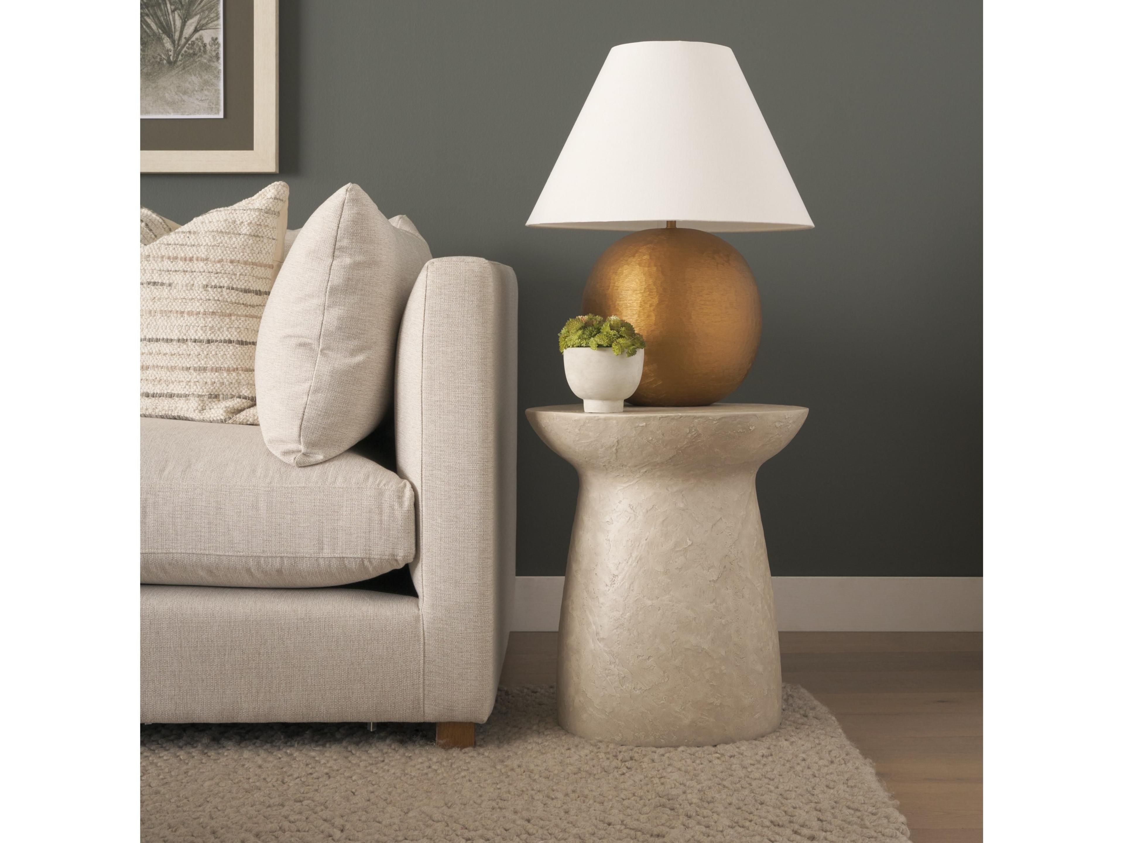 Mercana Mesa Round Stone Finish Pillar Accent Table