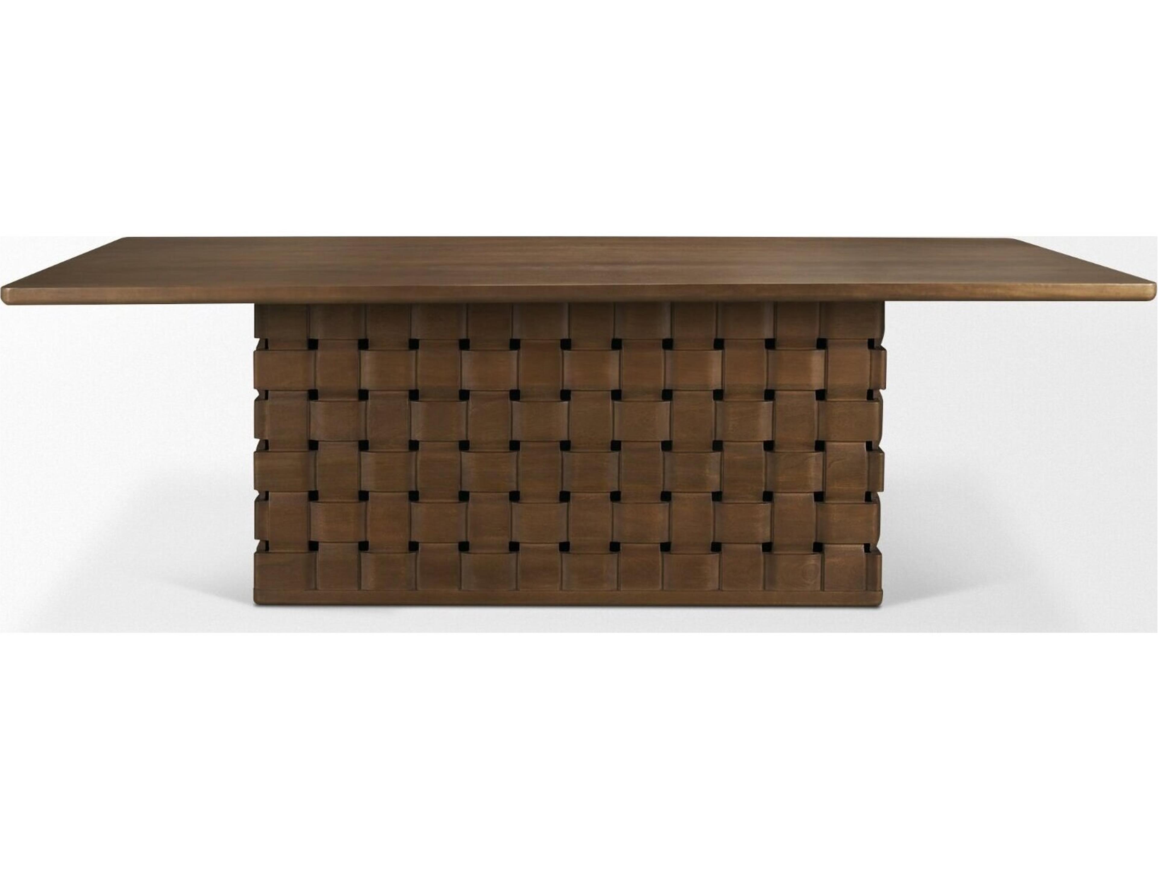 Mercana Trellyn 94" Dark Brown Solid Wood Carved Woven Base Rectangular Dining Table
