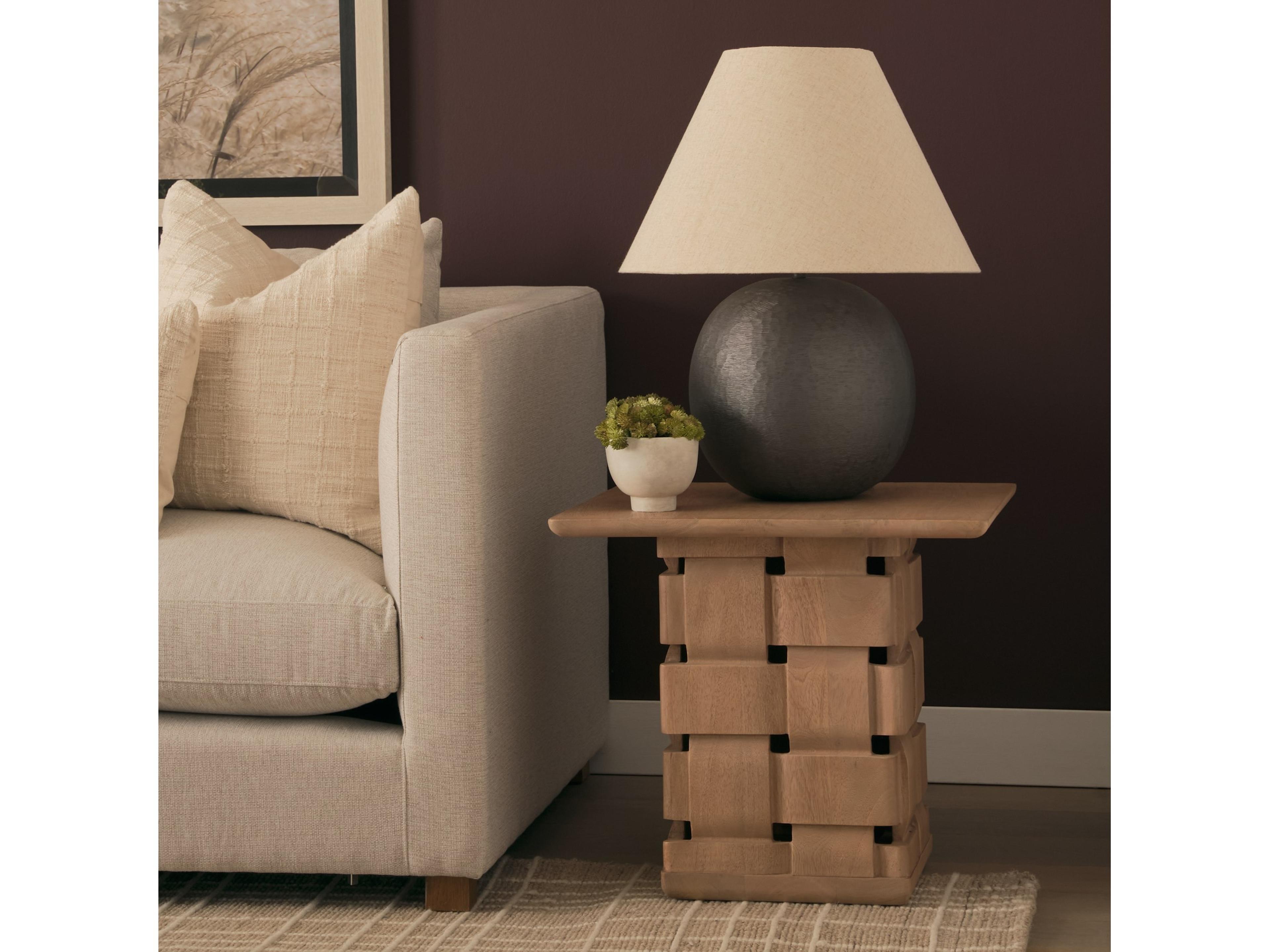 Mercana Trellyn Light Brown Wood w/ Carved Woven Base Square Accent Table