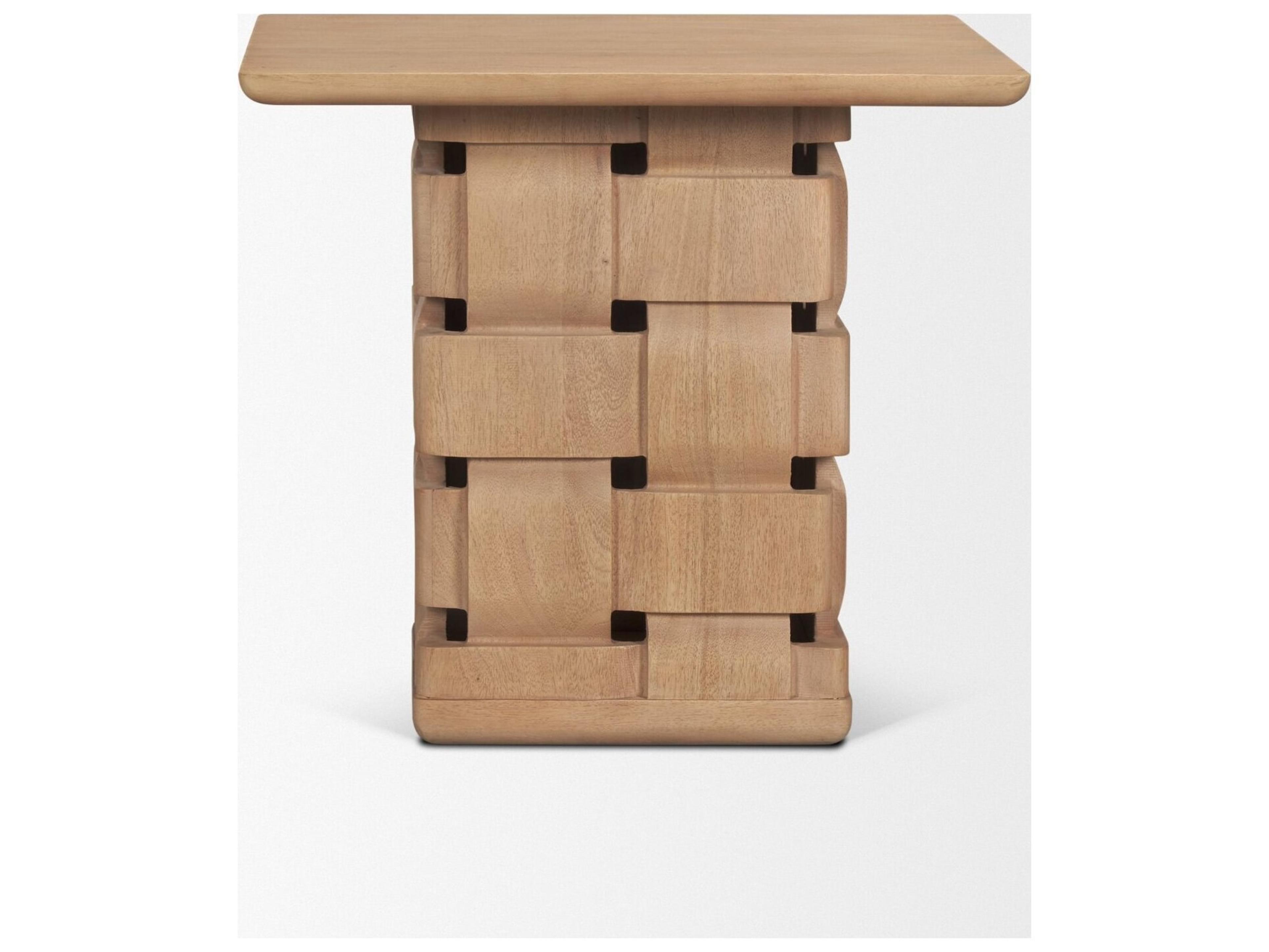 Mercana Trellyn Light Brown Wood w/ Carved Woven Base Square Accent Table