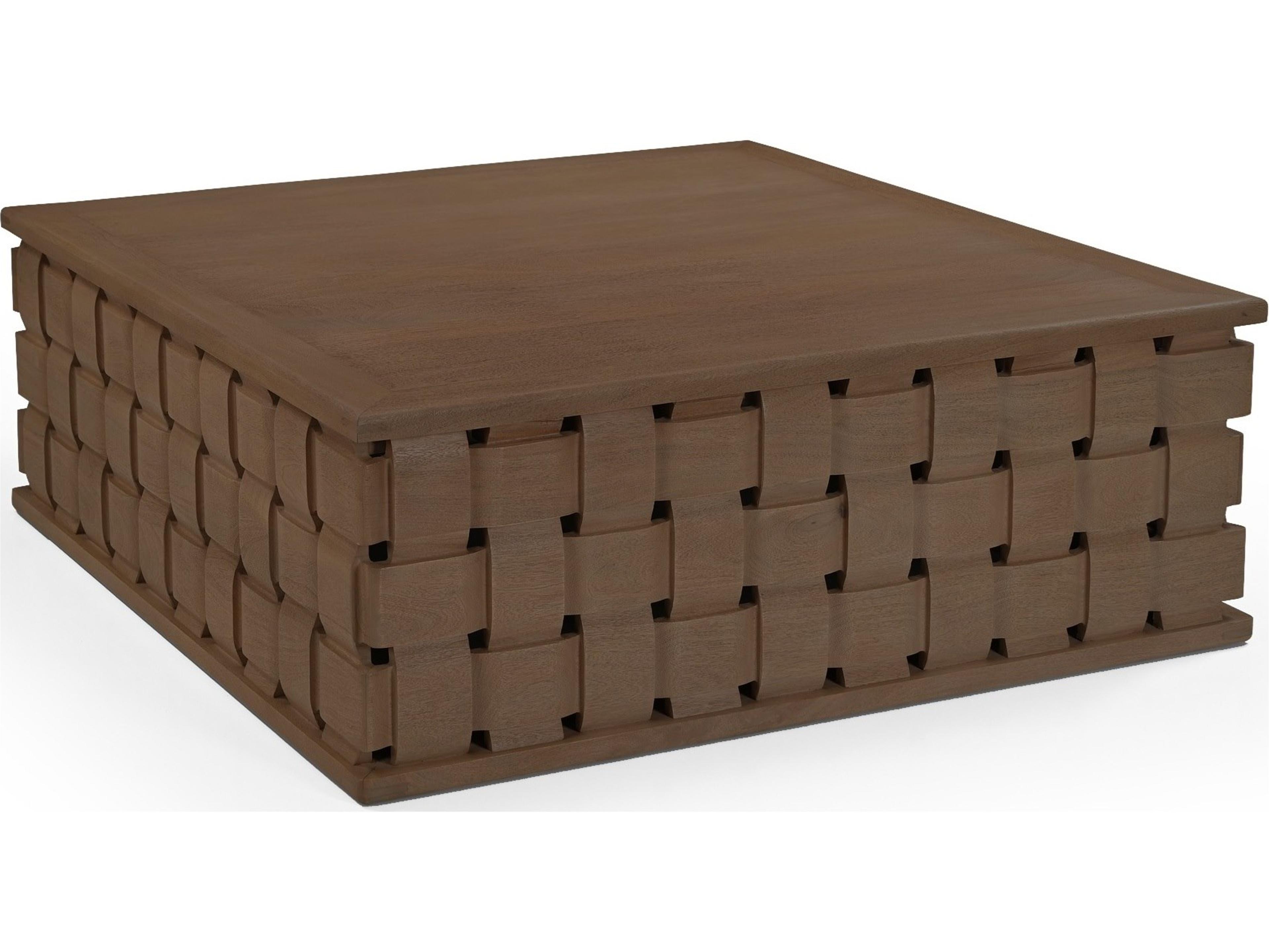 Trellyn 48" Dark Brown Wood w/ Carved Woven Base Square Coffee Table