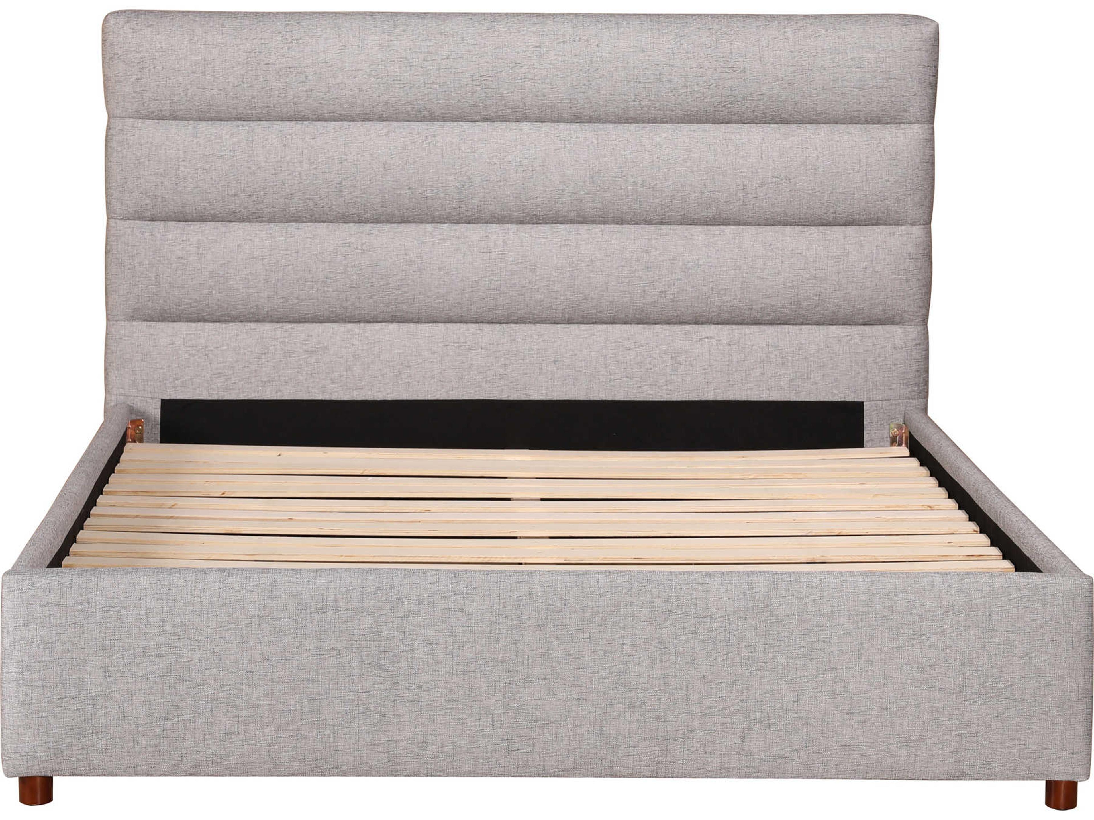 Moe's Home Light Grey Pine Wood Upholstered Queen Platform Bed