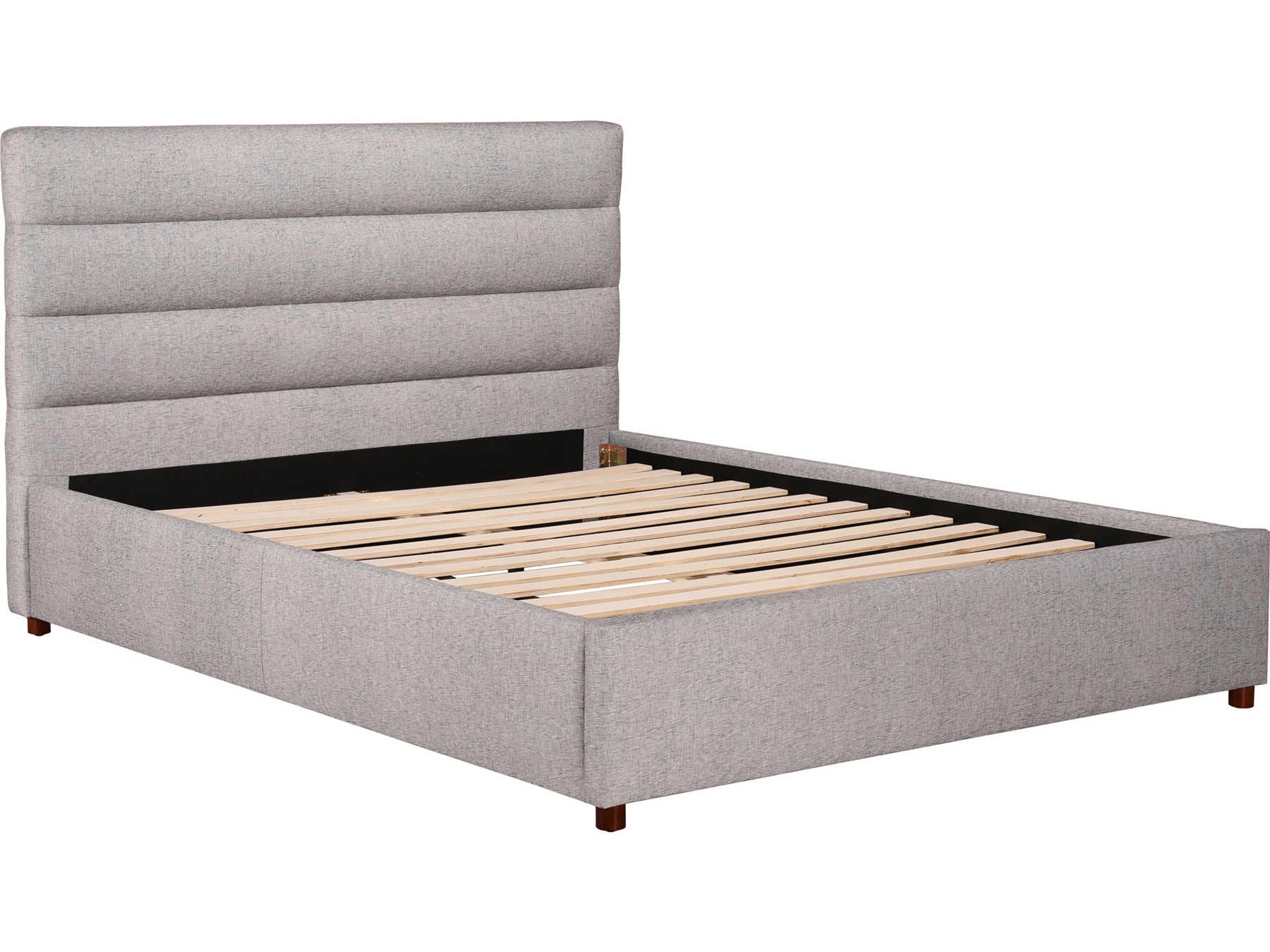 Moe's Home Light Grey Pine Wood Upholstered Queen Platform Bed