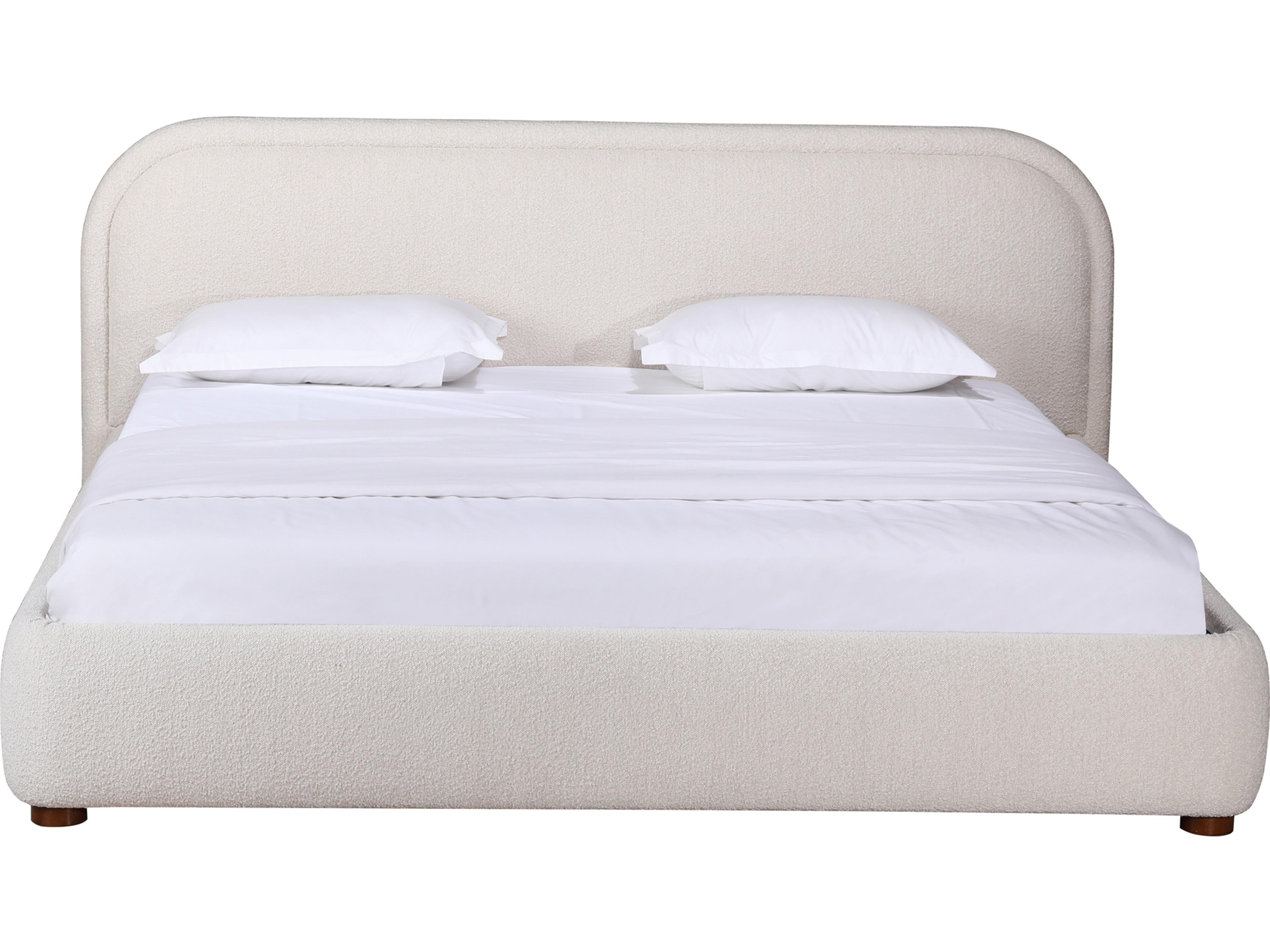 Moe's Home Colin Oatmeal White Ply Wood Upholstered King Panel Bed