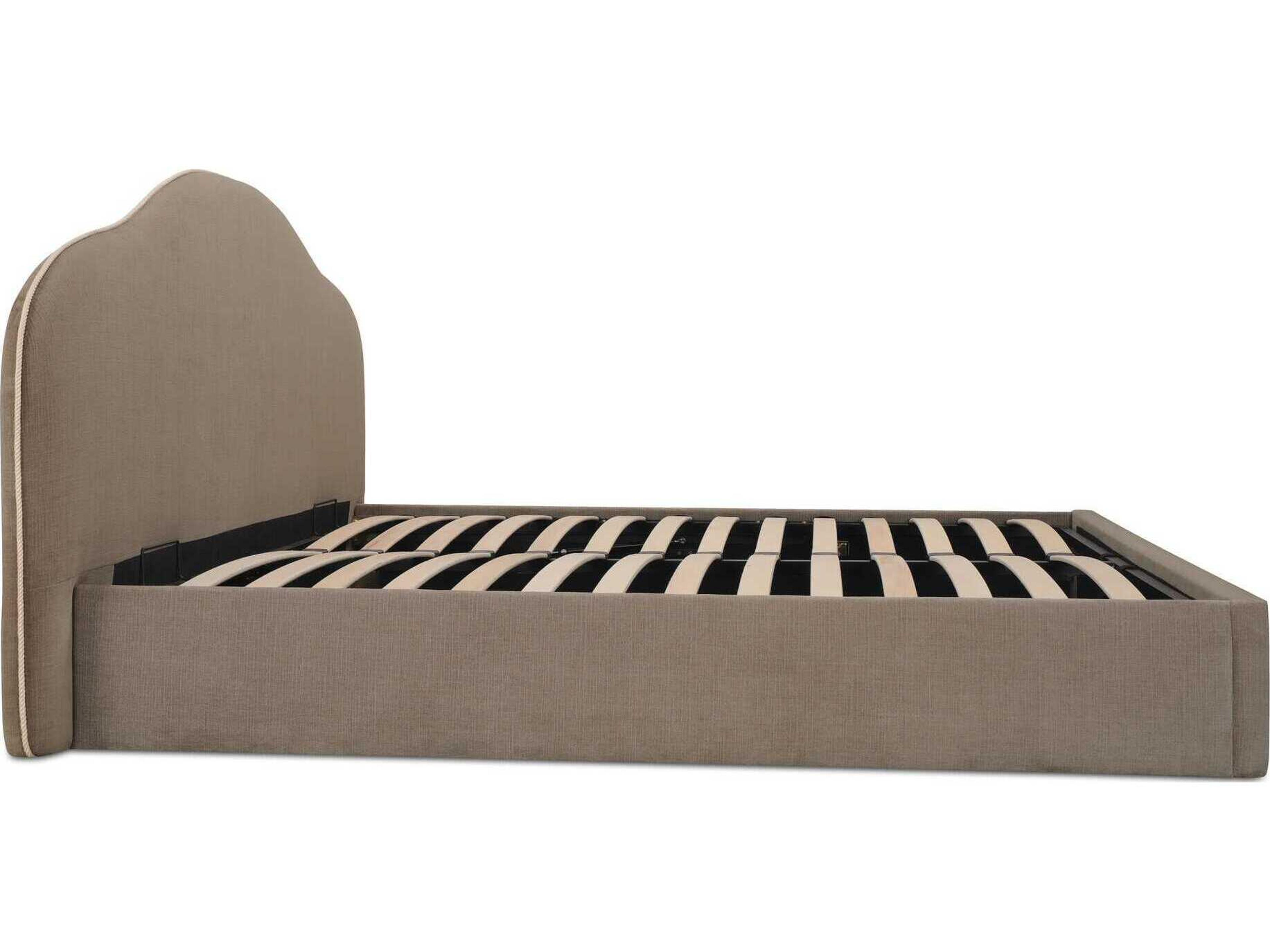 Moe's Home Maggie Taupe Brown Solid Wood Upholstered Queen Platform Bed