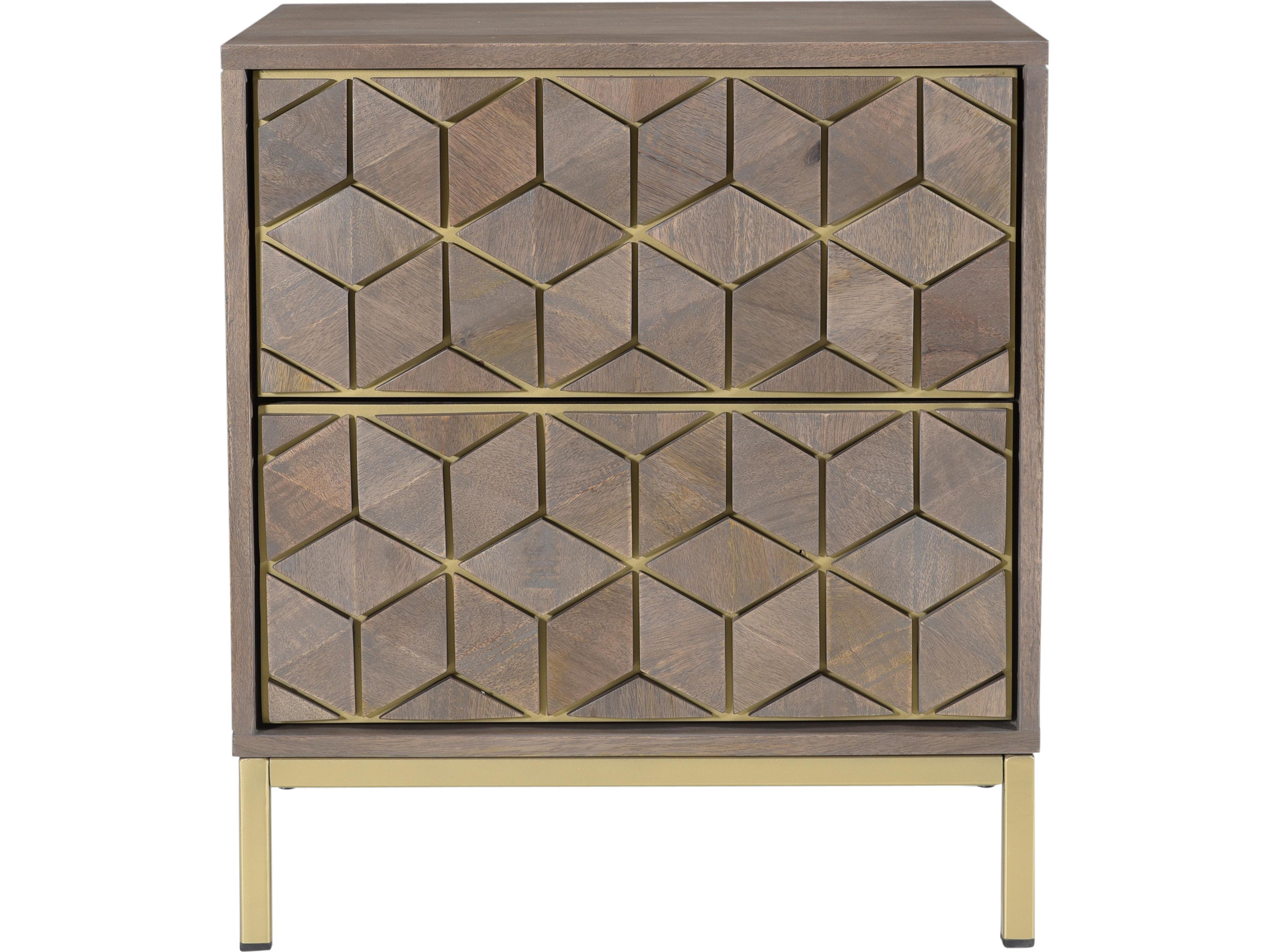 Corolla Nightstand Solid Mango Wood with Brass Details