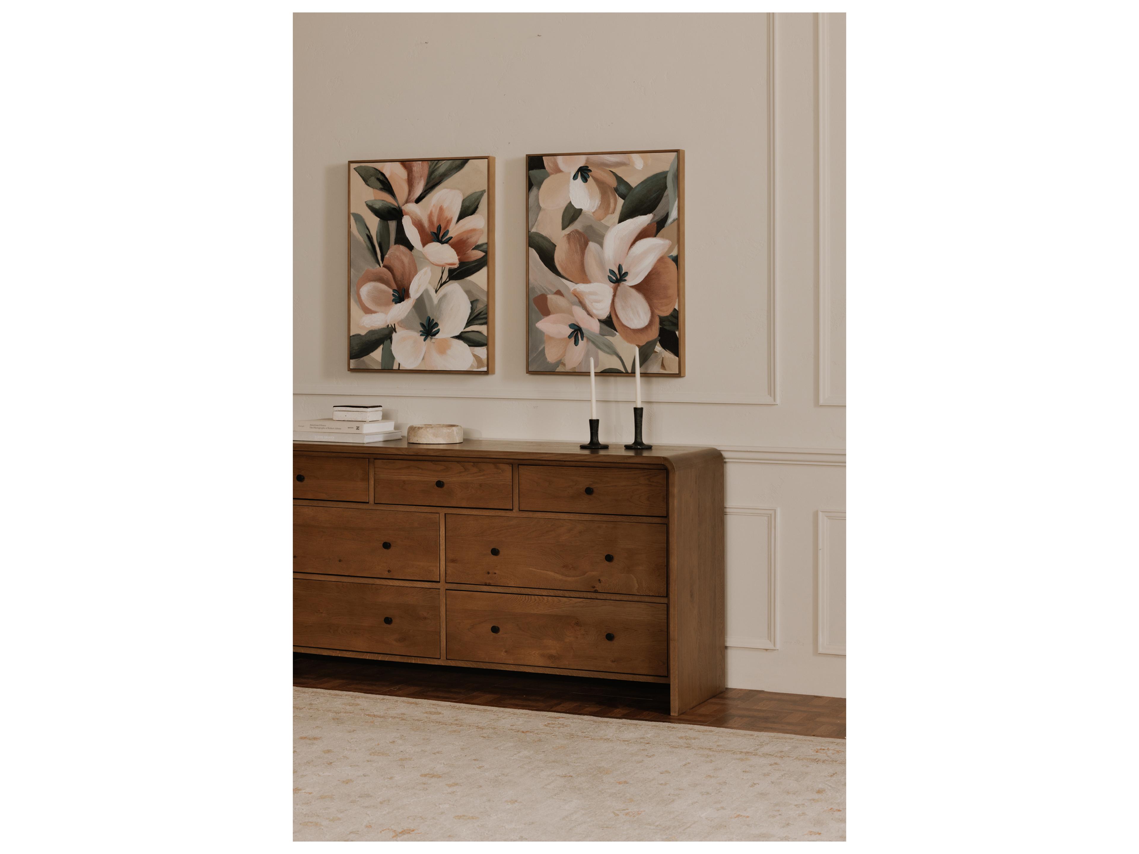 Moe's Home Riley 7-Drawers Brown Oak Wood Double Dresser