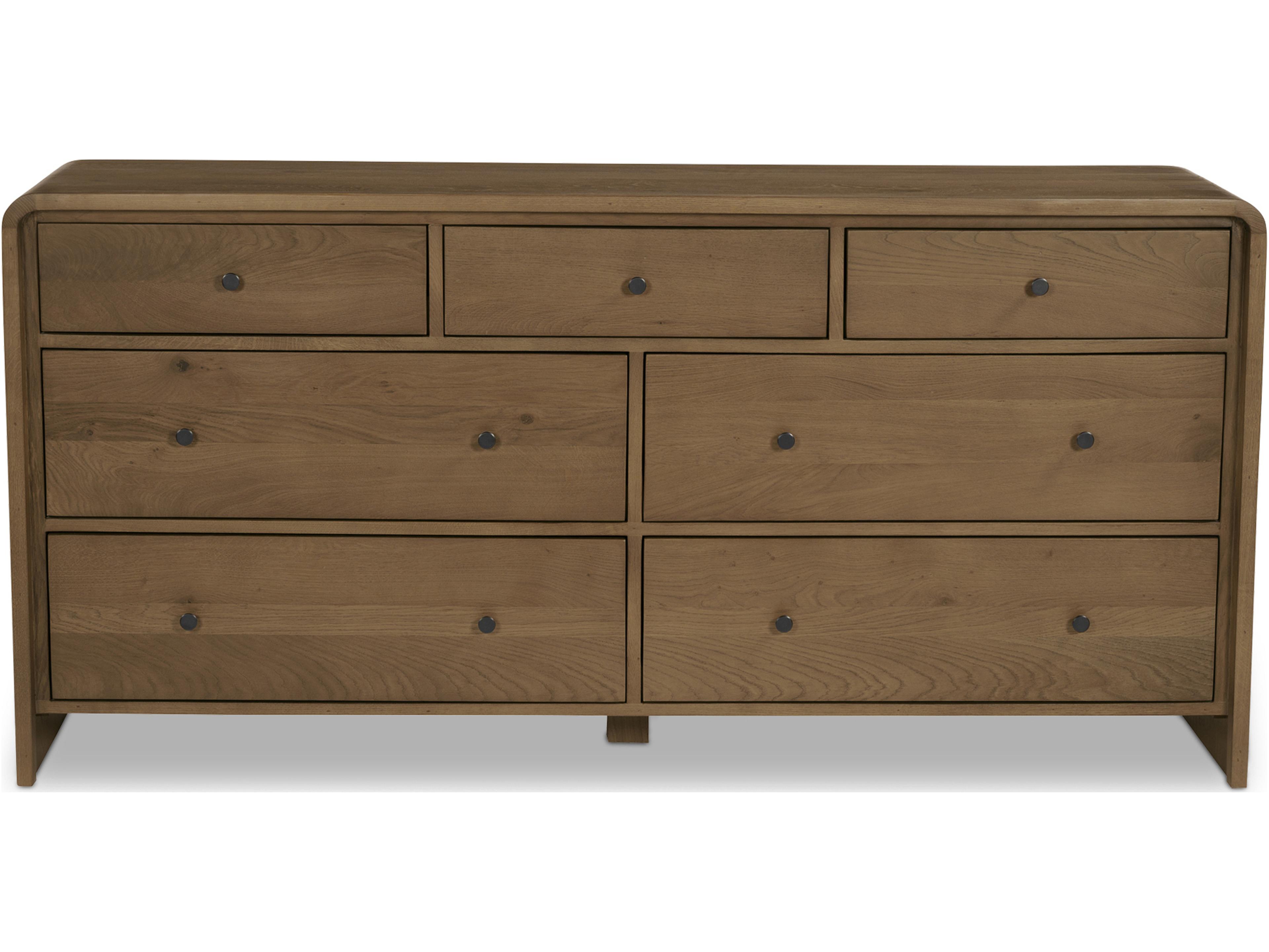 Riley 7-Drawers Brown Oak Wood Double Dresser