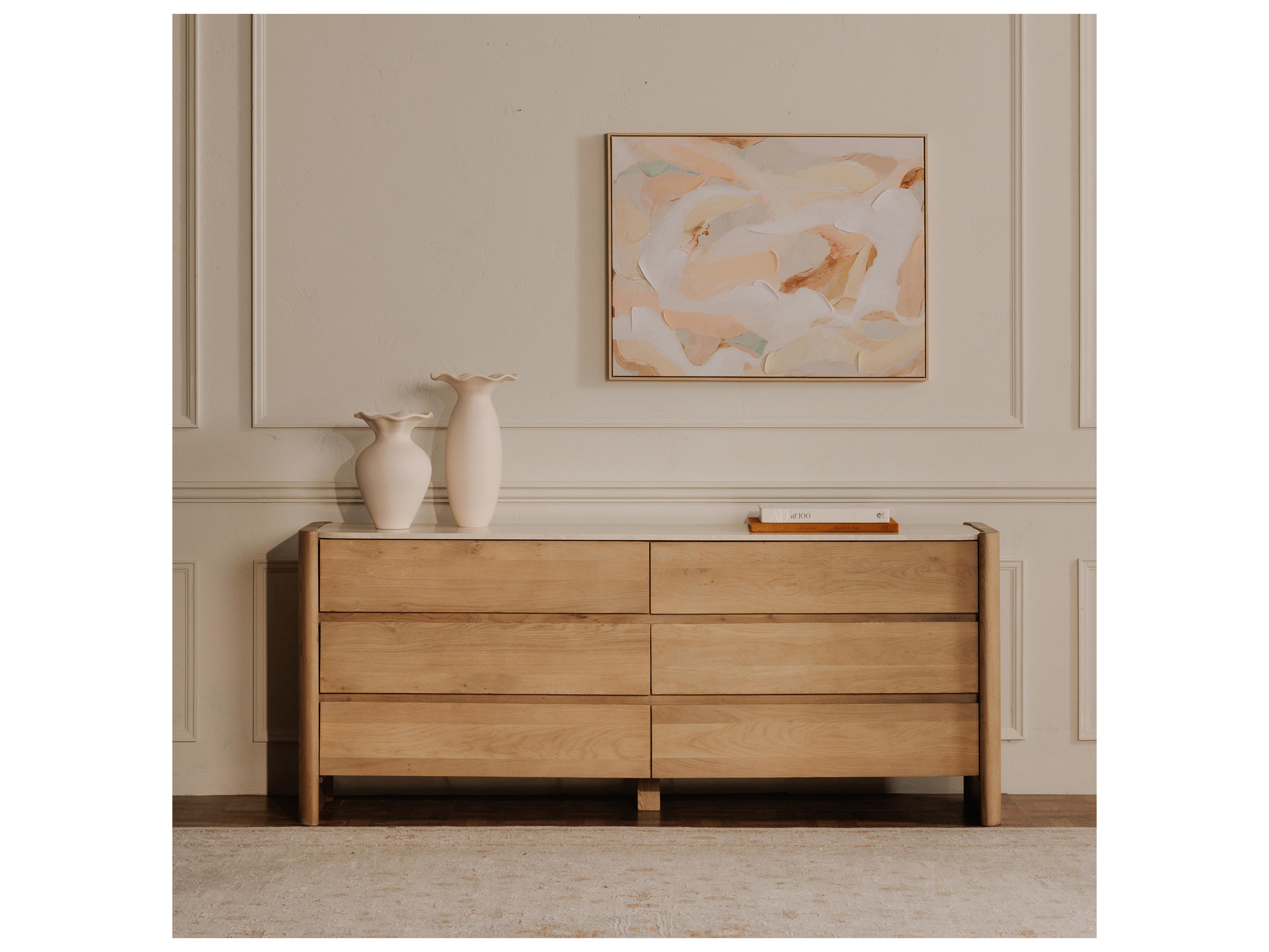 Moe's Home Lane 6-Drawers Beige Oak Wood Double Dresser