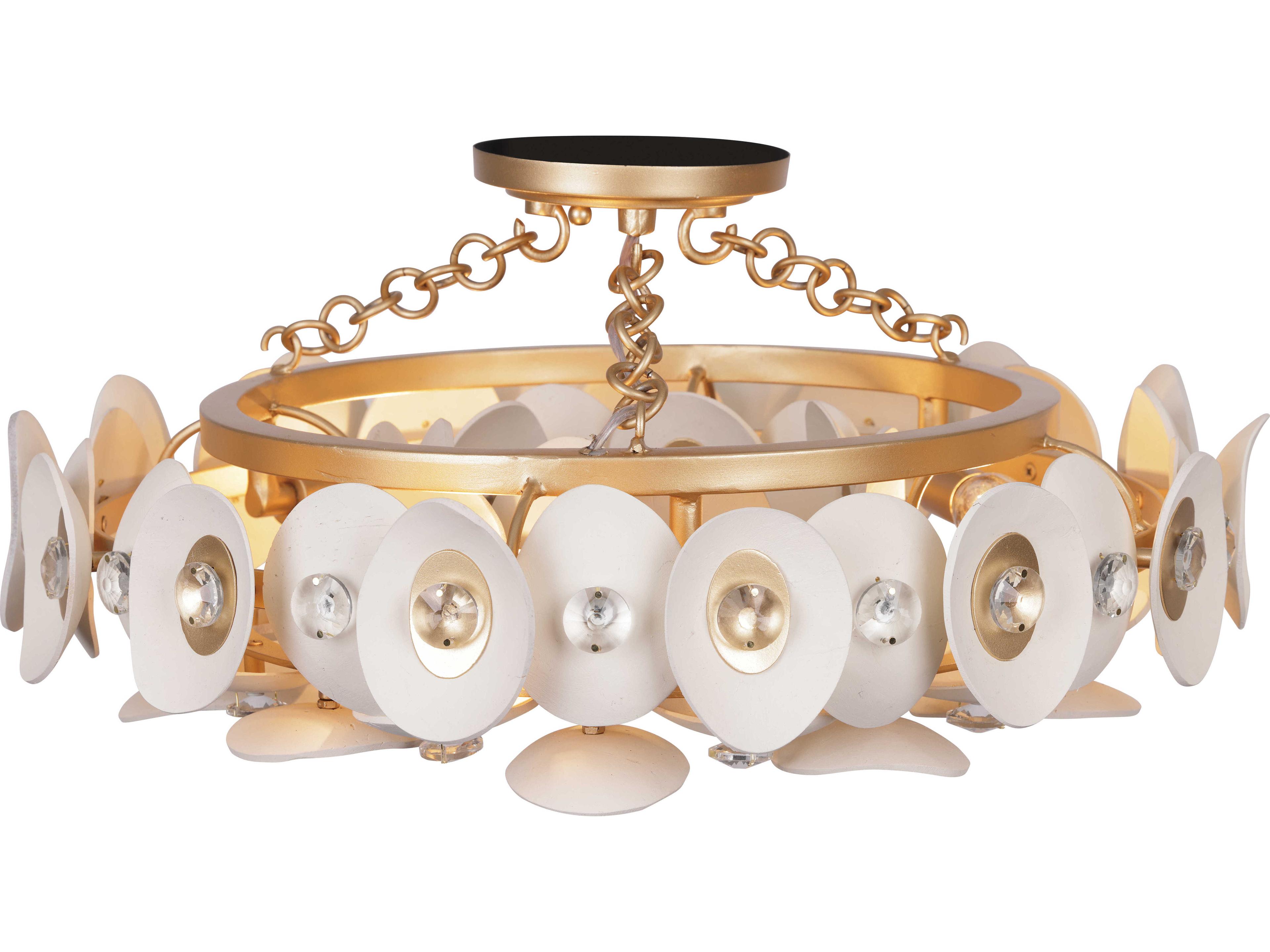Niu 3-Light Coconut Shell Gold White Round Semi Flush Mount